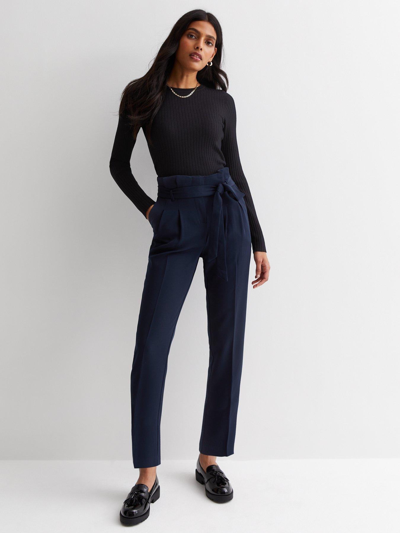 New Look High Waist Paperbag Trousers Navy very