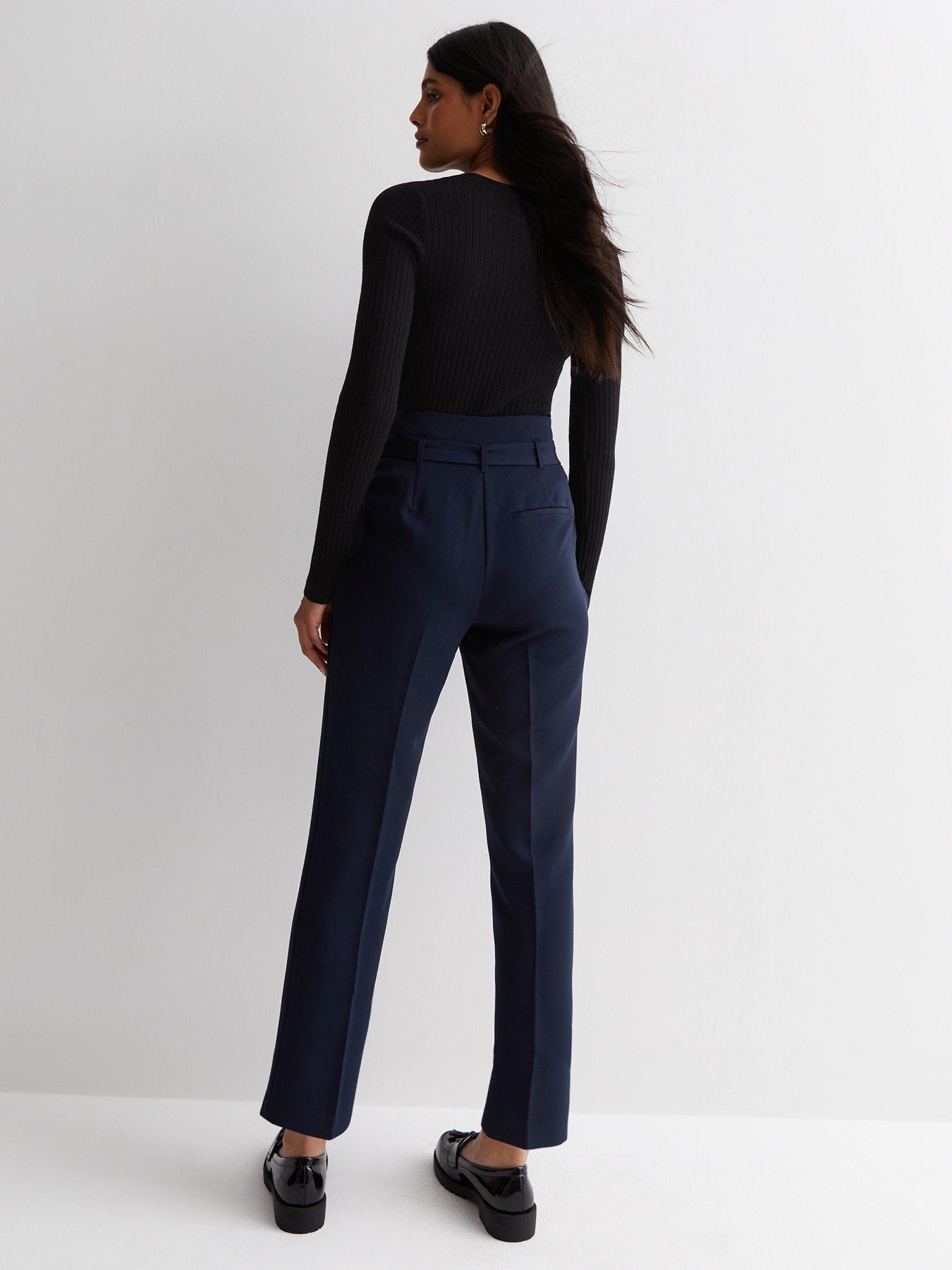 High Waist Paperbag Trousers - Navy