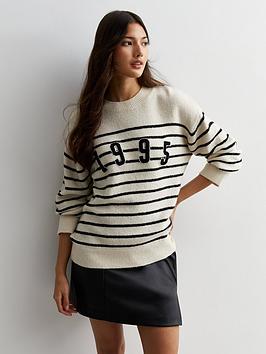 new look off white knit stripe 1995 logo jumper