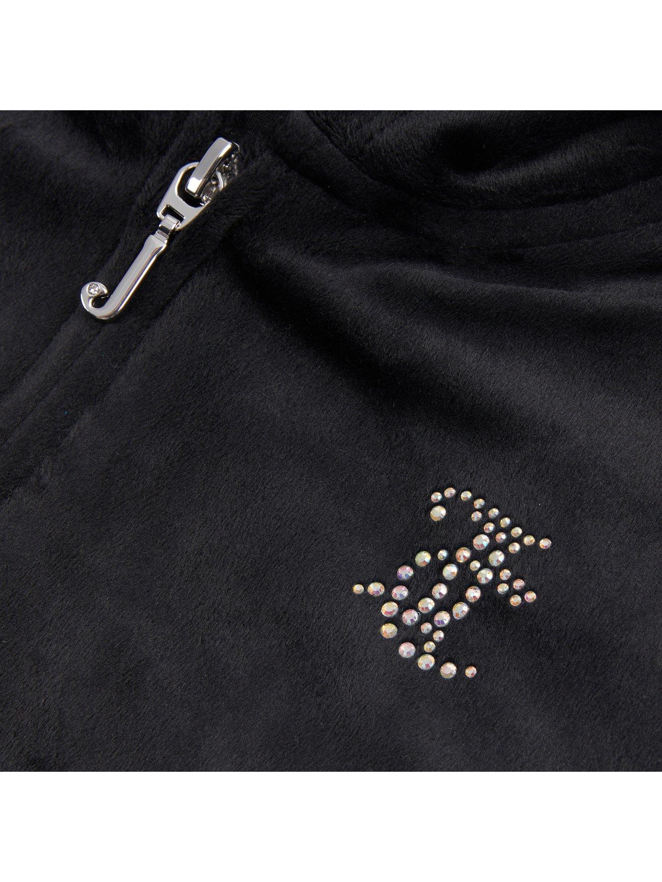 Image 3 of 3 of Juicy Couture Girls Diamante Velour Zip Through Hoodie - Jet - Black