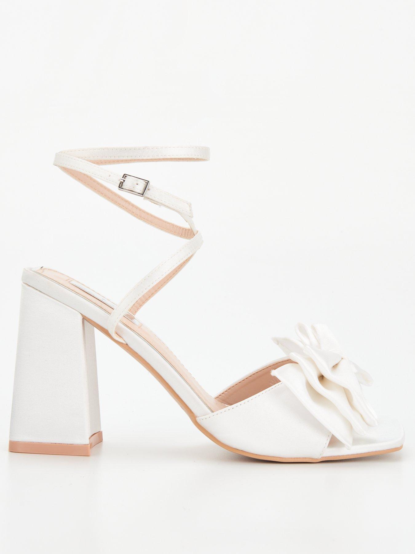 White PU Diamante Flower Sandals In Wide E Fit & Extra Wide EEE Fit