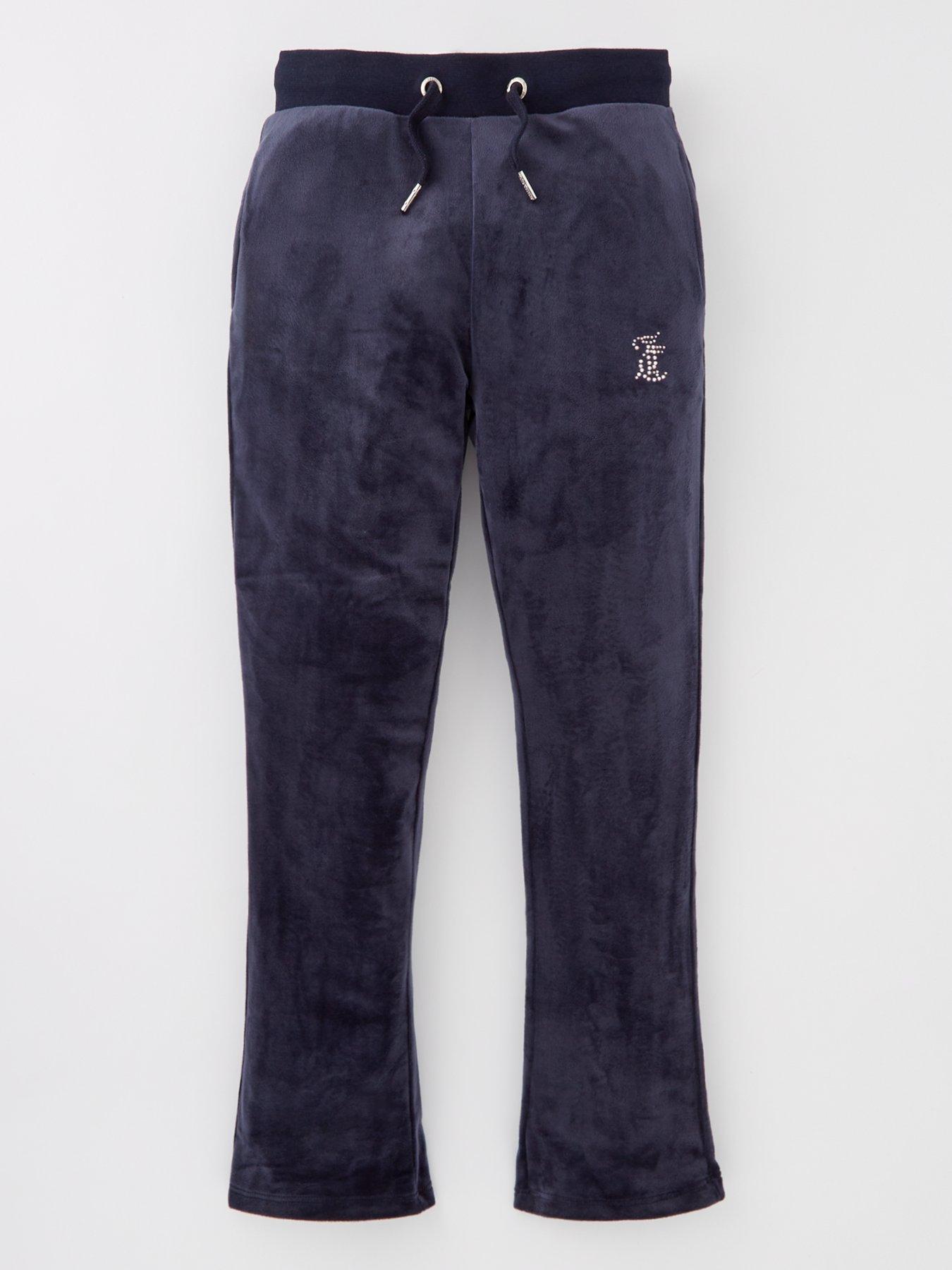 Black peach skin joggers with two silver stripes on the sides