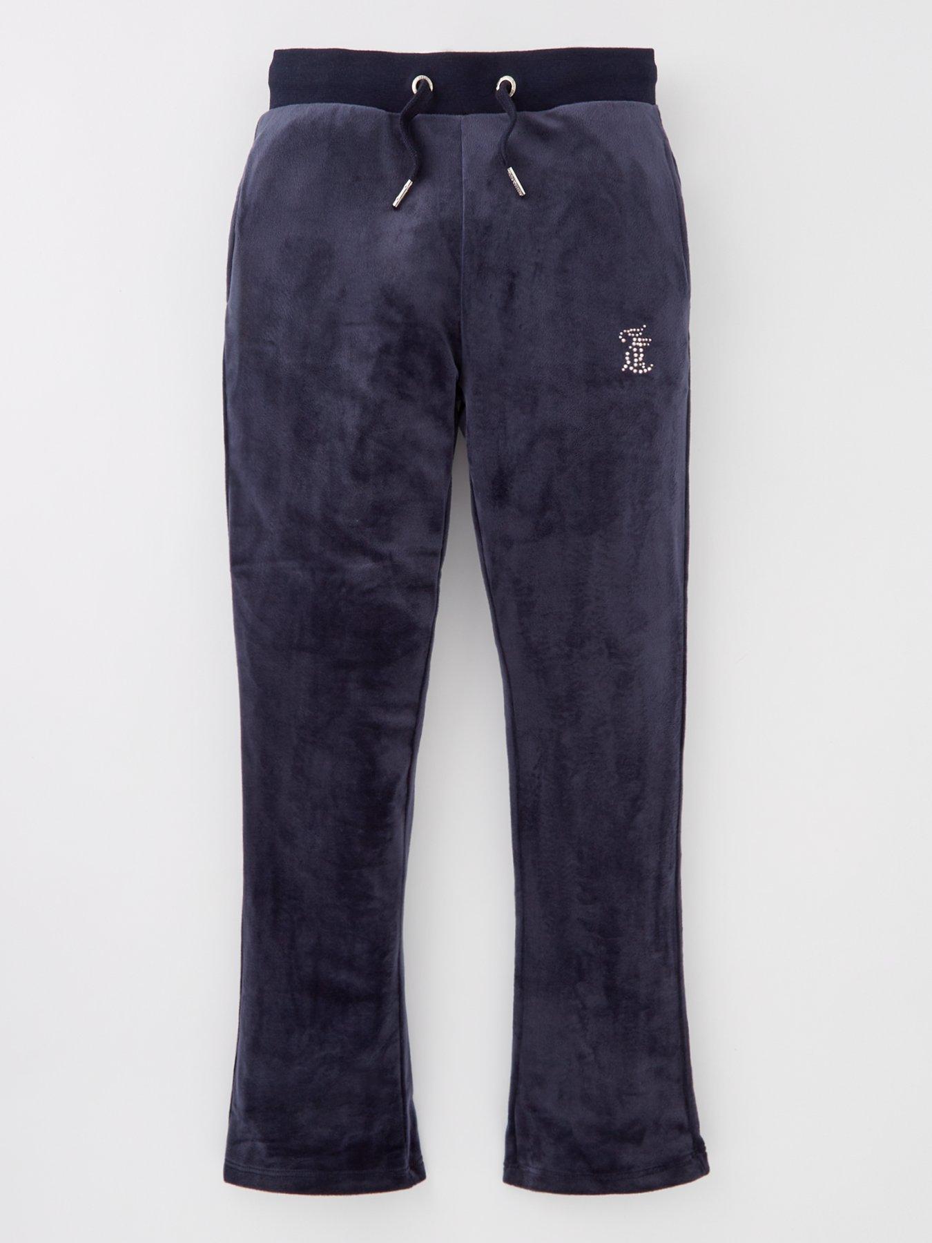 undefined Girls Diamante Velour Bootcut Jogger - Night Sky