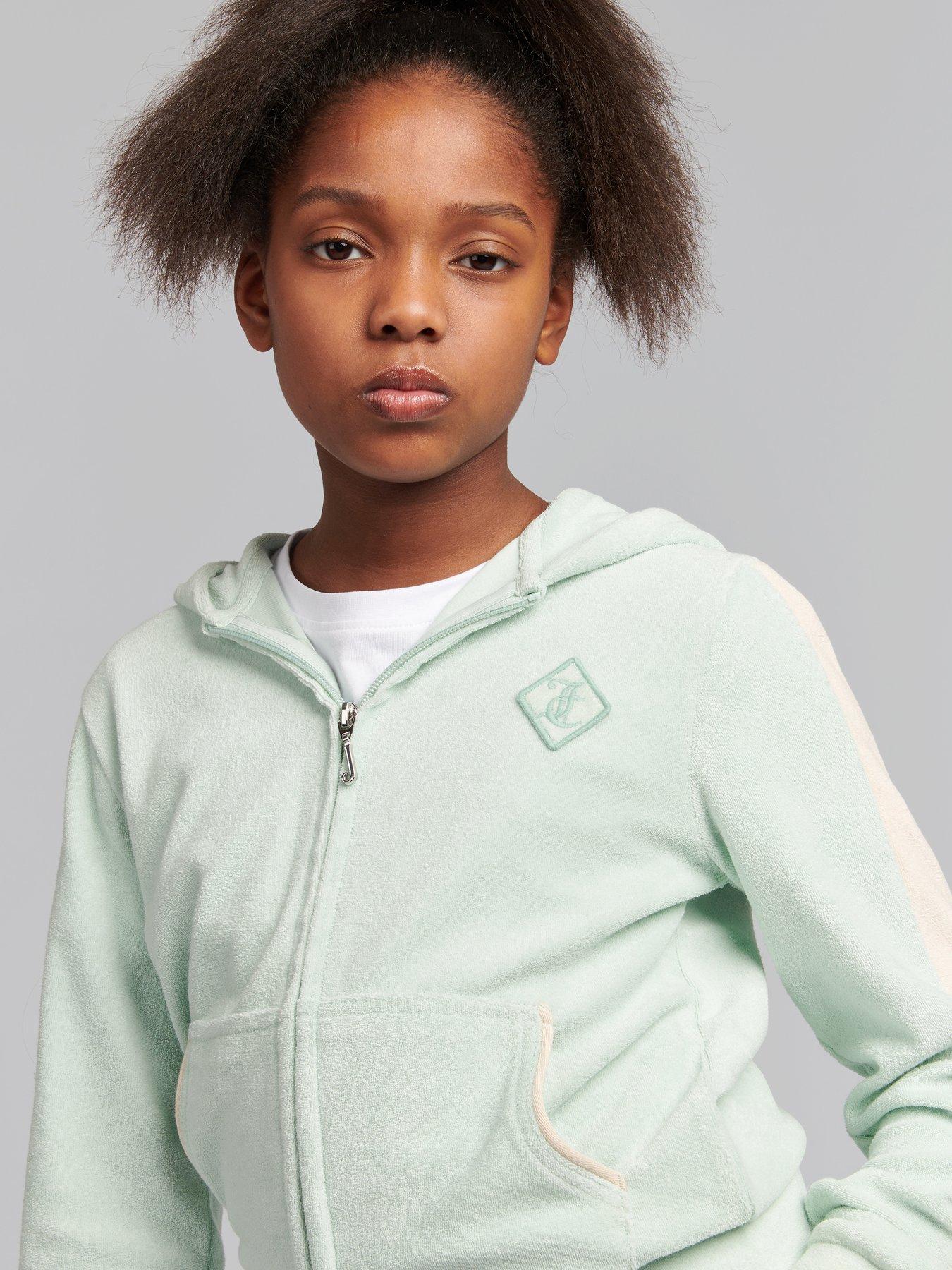 Juicy Couture Girls Towelling Zip Through Hoodie Surf Spray Light Green Very