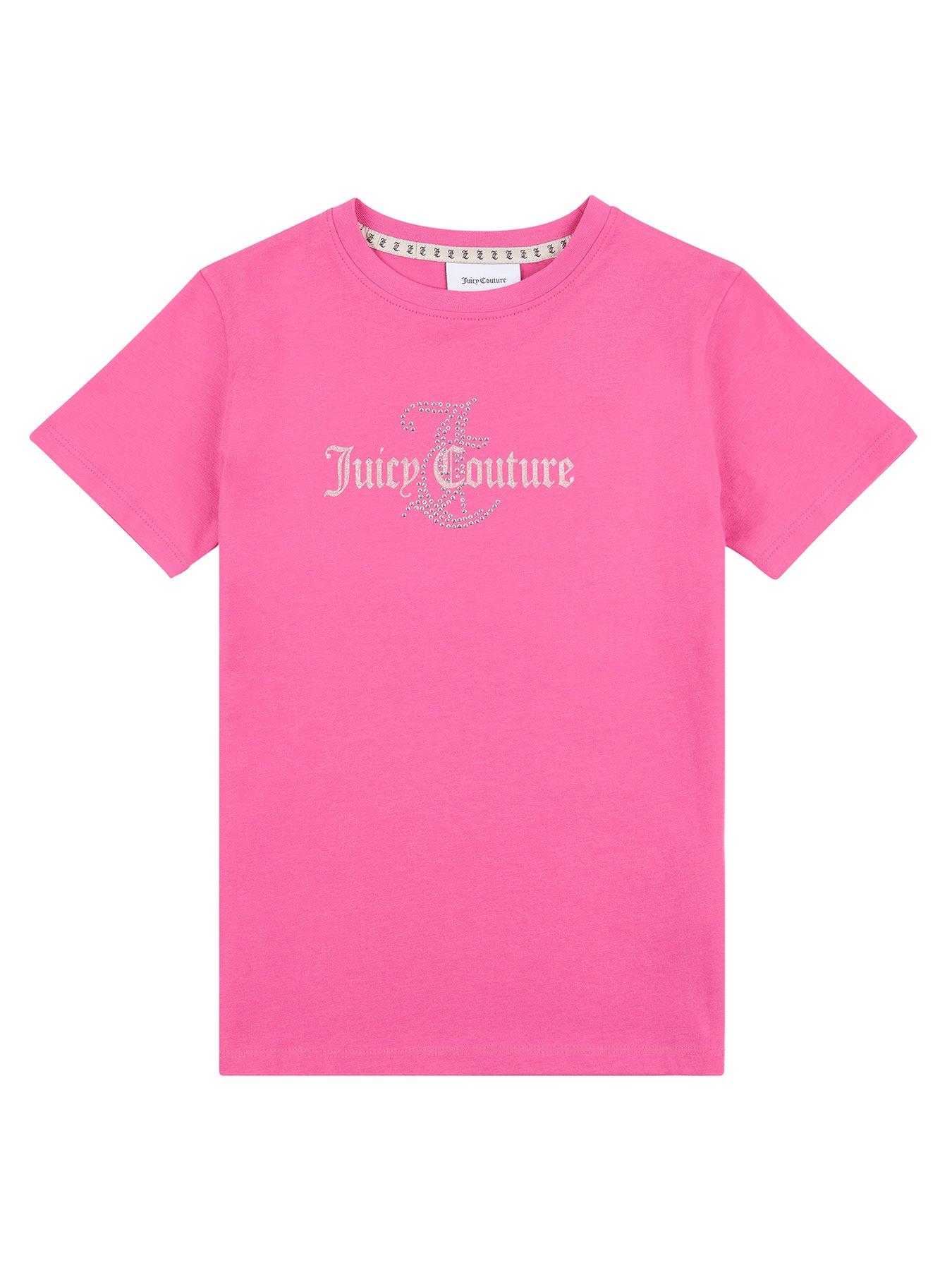 Juicy Couture Girls Diamante Regular Short Sleeve T-shirt - Hot Pink, Bright Pink, Size Age: 15-16 Years, Women