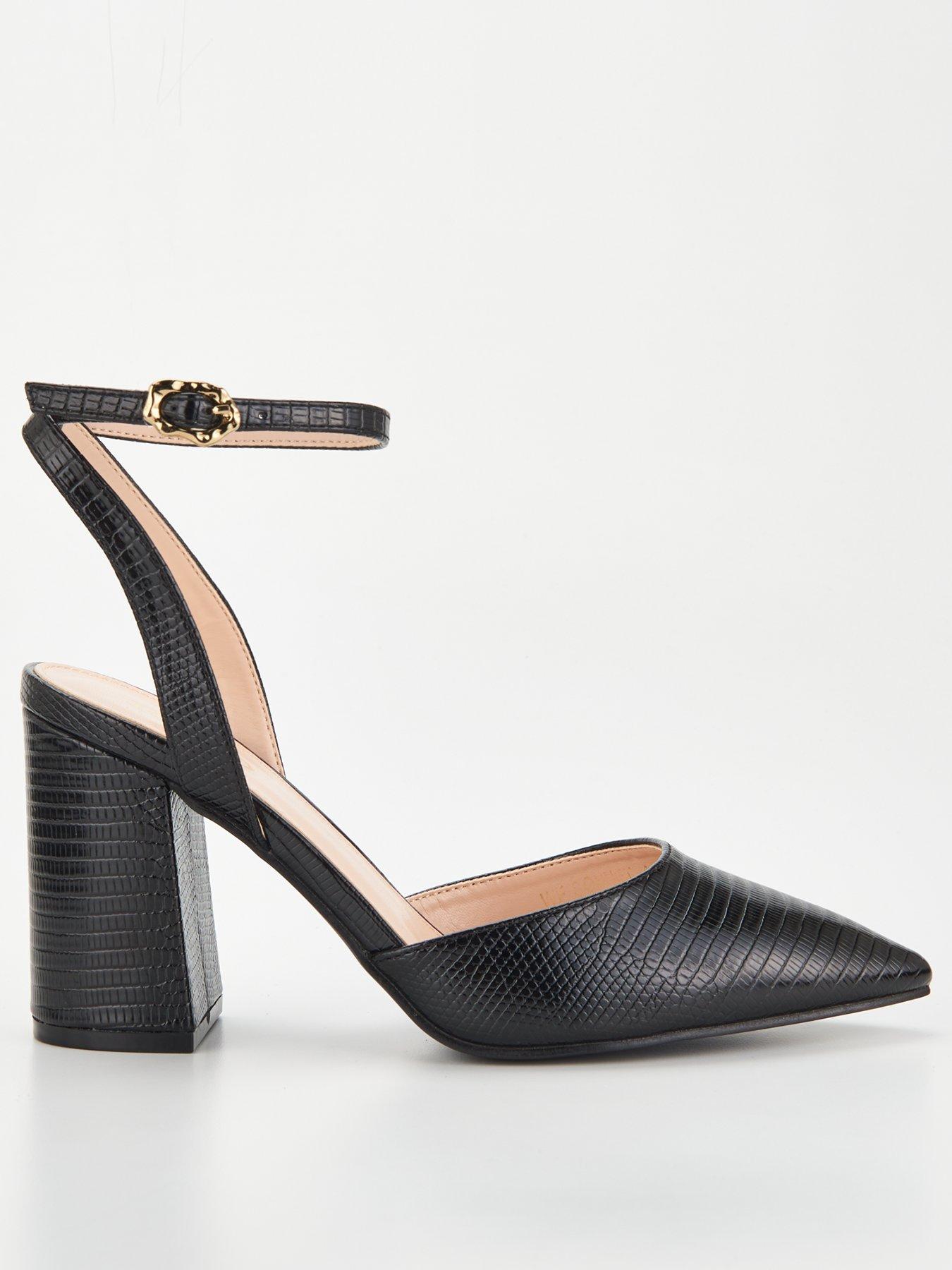 Wide Fitting Pointed Front Heeled Sandal Black Lizzard
