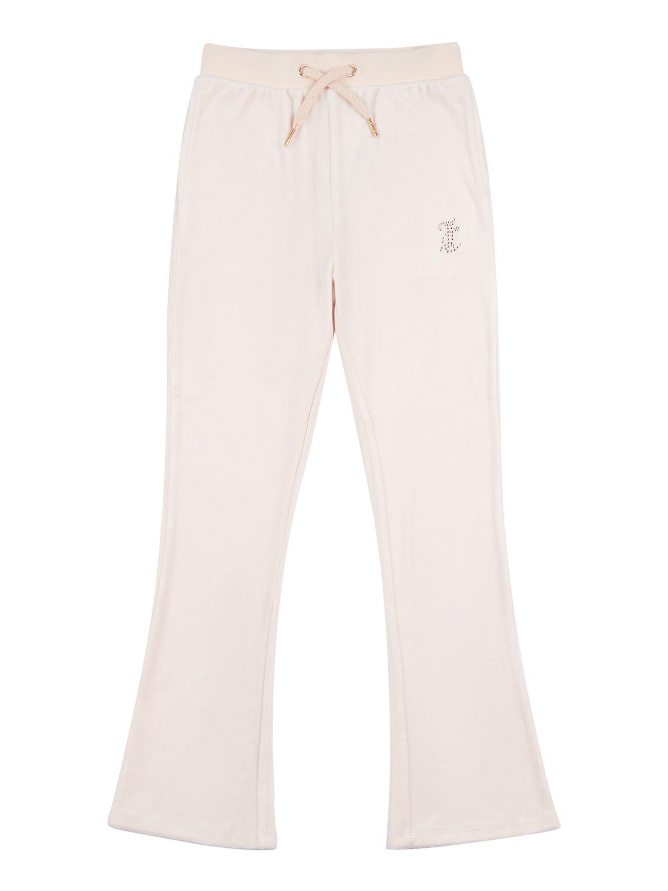 undefined Girls Diamante Velour Bootcut Jogger - Shell - Beige