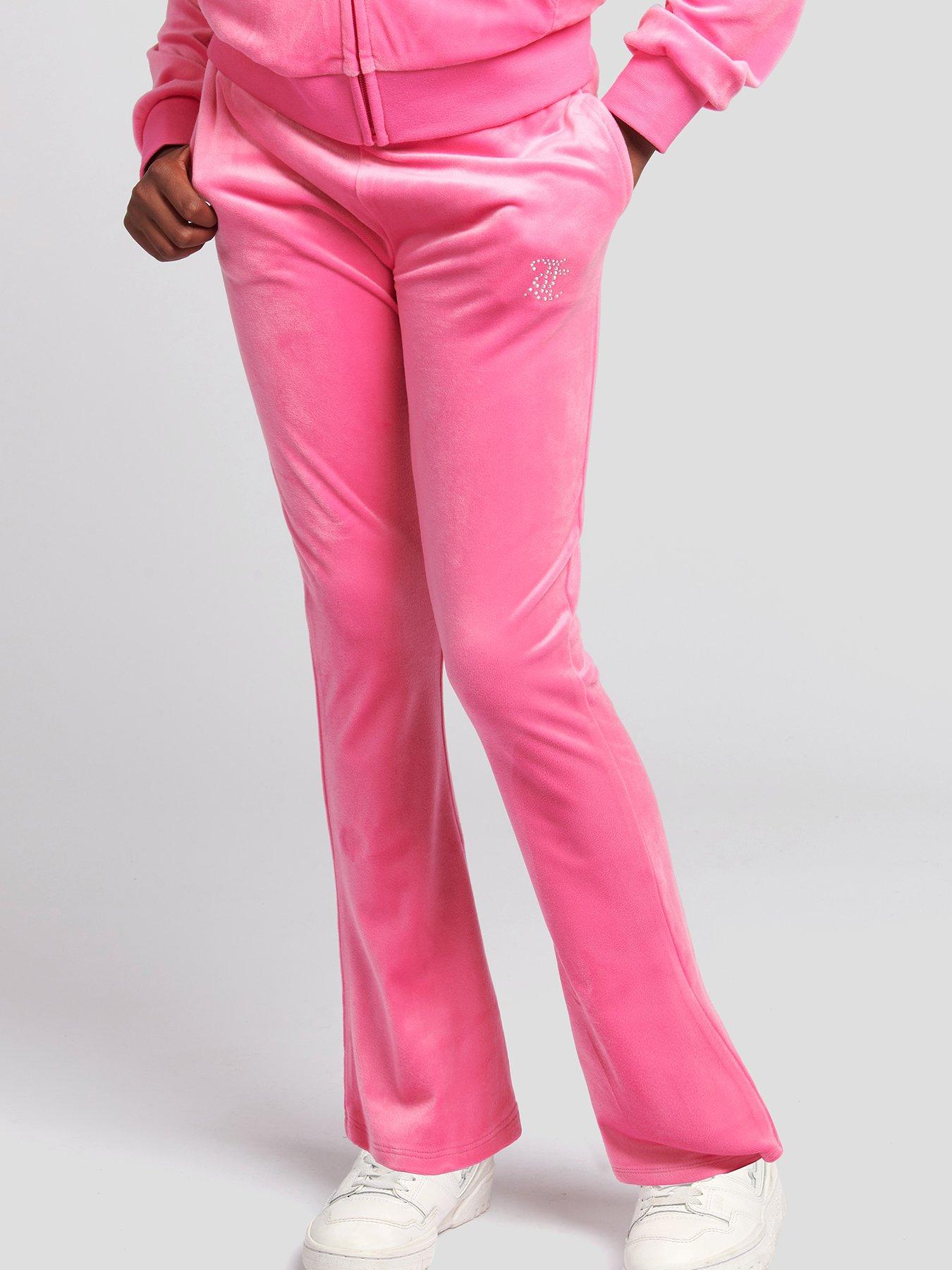 Girls Diamante Velour Bootcut Jogger - Hot Pink