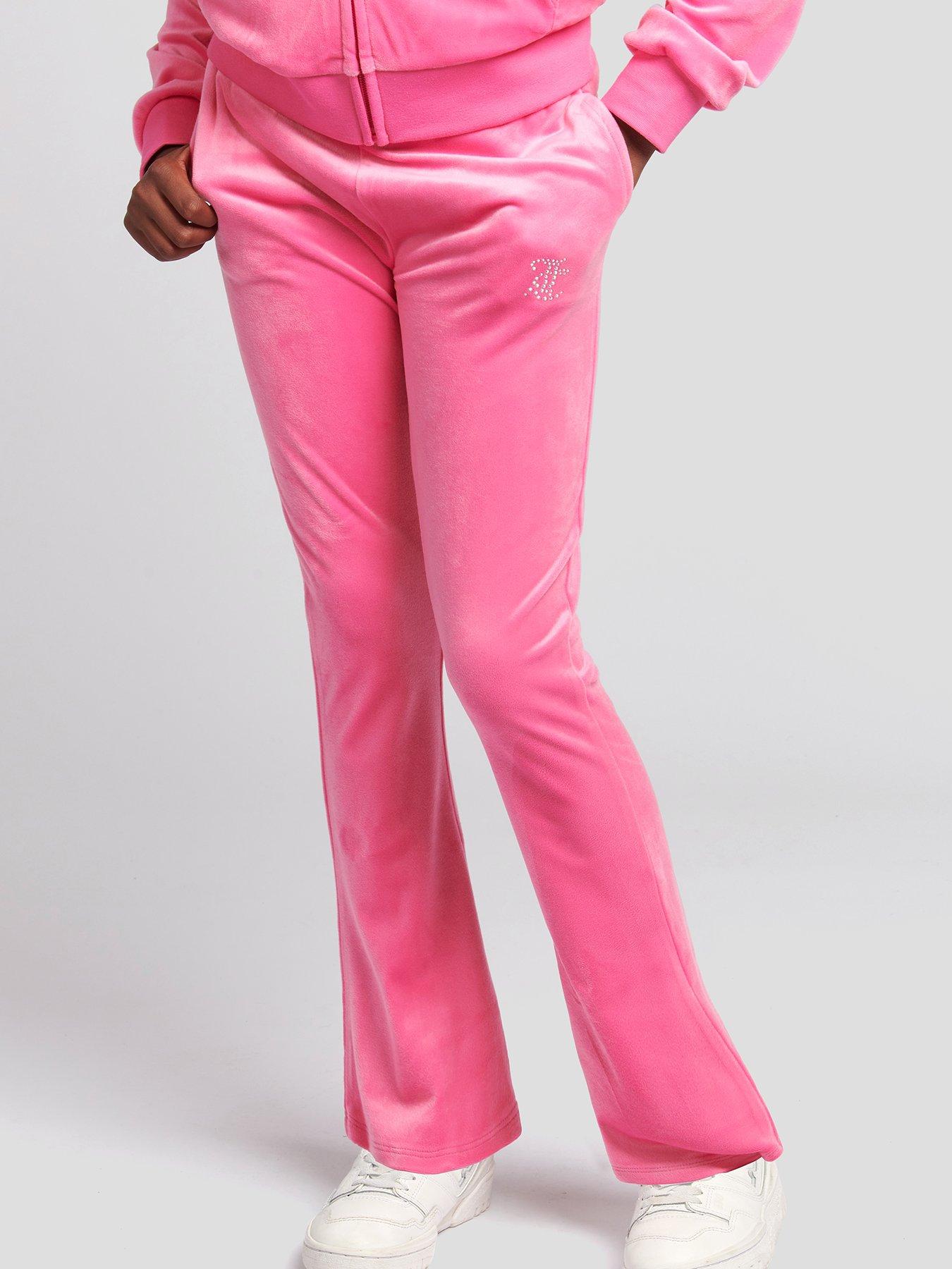 Juicy Couture Girls Diamante Velour Bootcut Jogger Hot Pink Very