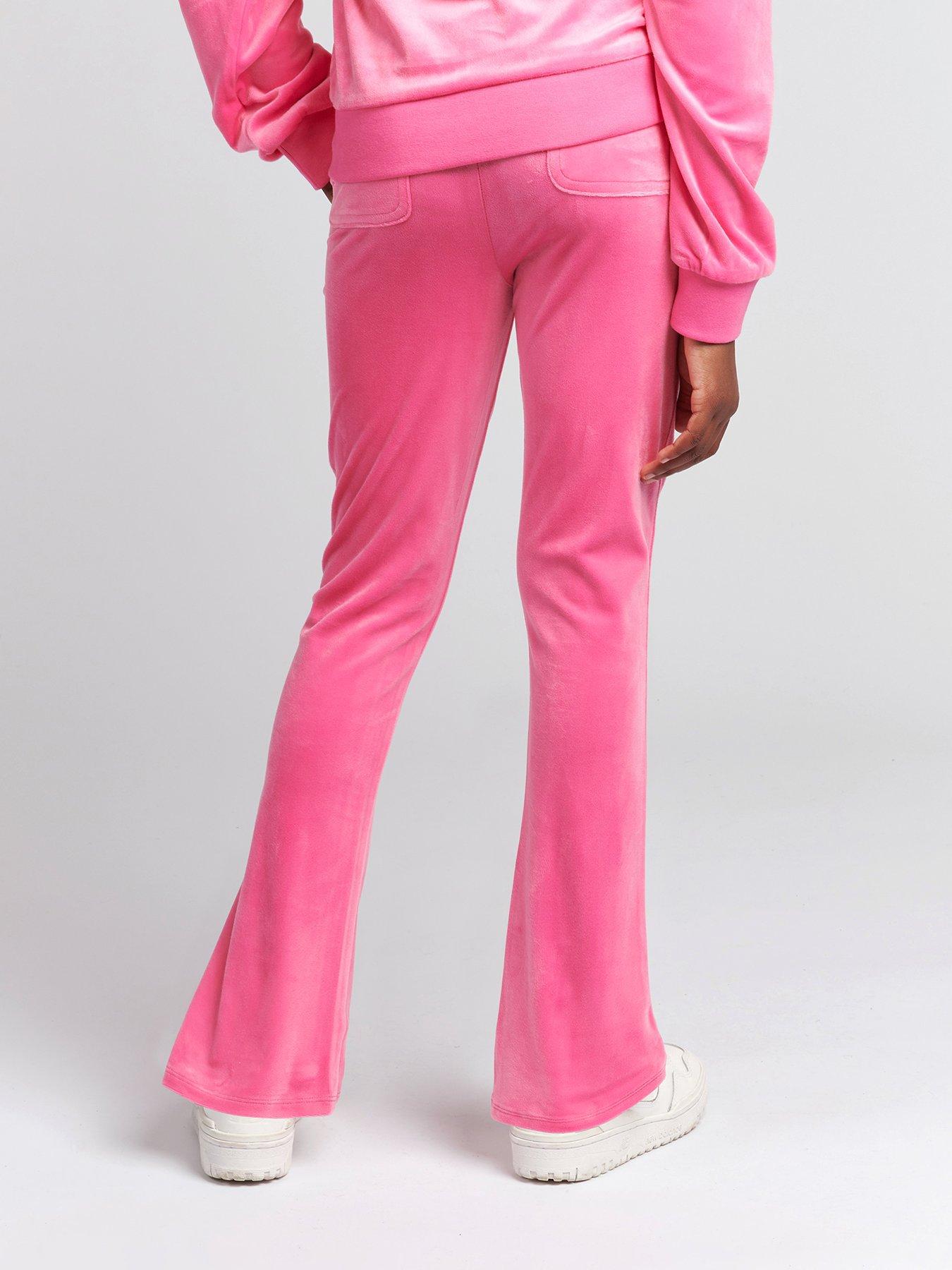 Girls Diamante Velour Bootcut Jogger - Hot Pink