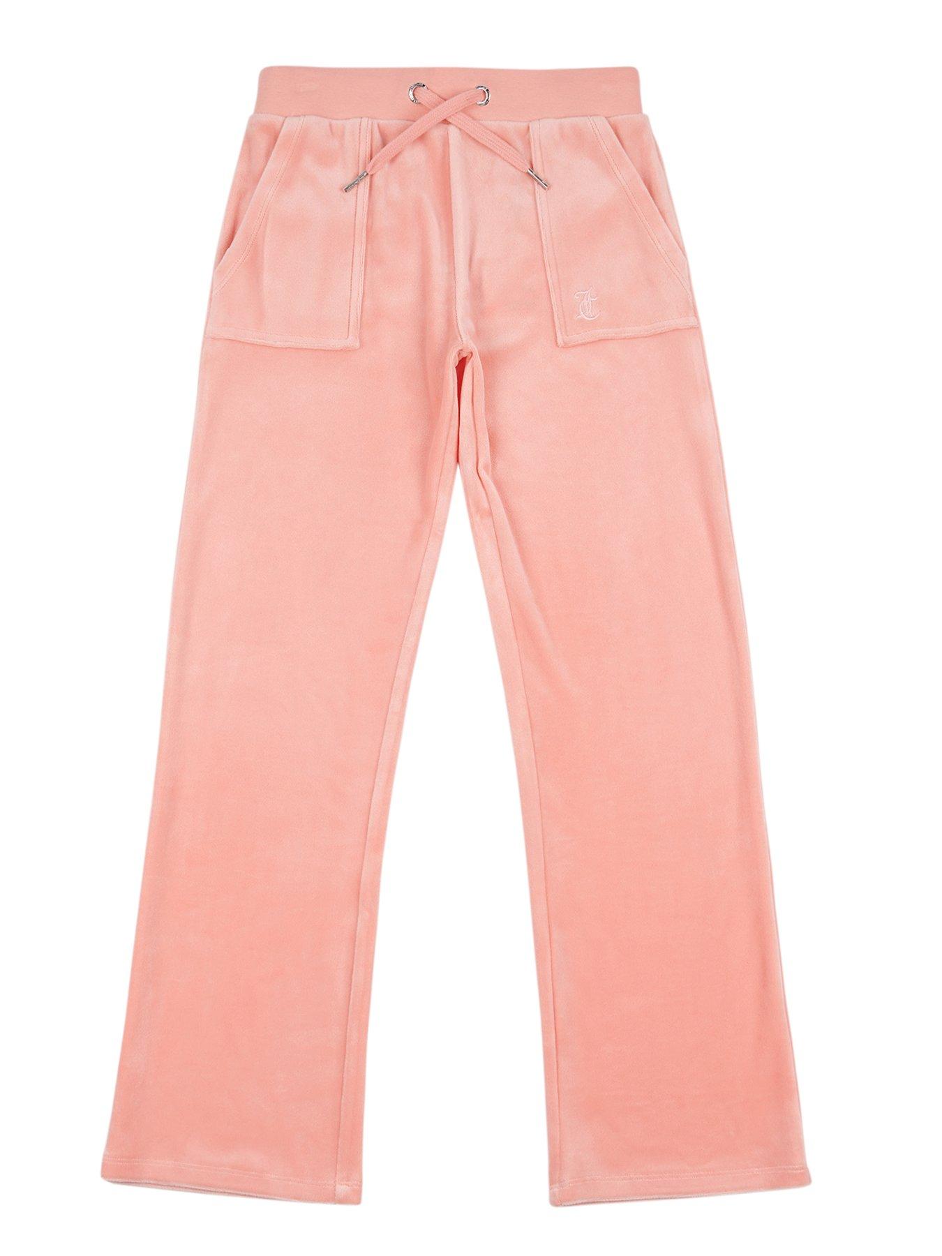 Image 1 of 3 of Juicy Couture Girls Tonal Velour Wide Leg Jogger - Peach Amber