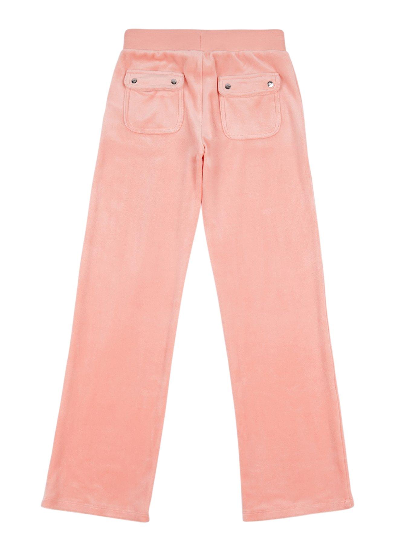 Image 2 of 3 of Juicy Couture Girls Tonal Velour Wide Leg Jogger - Peach Amber