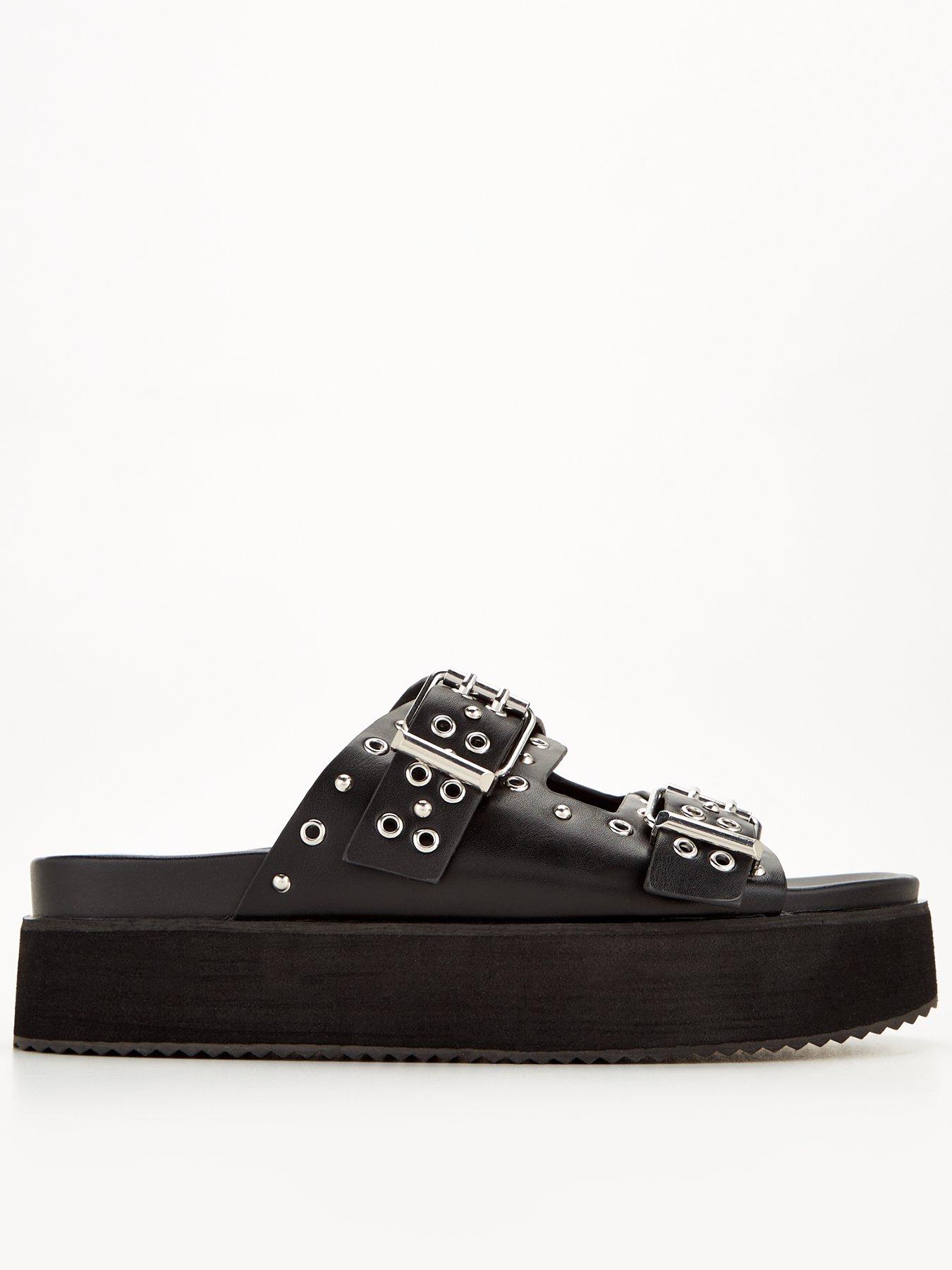 raid-jenni-eyelet-detail-flatform-slider-sandals-black