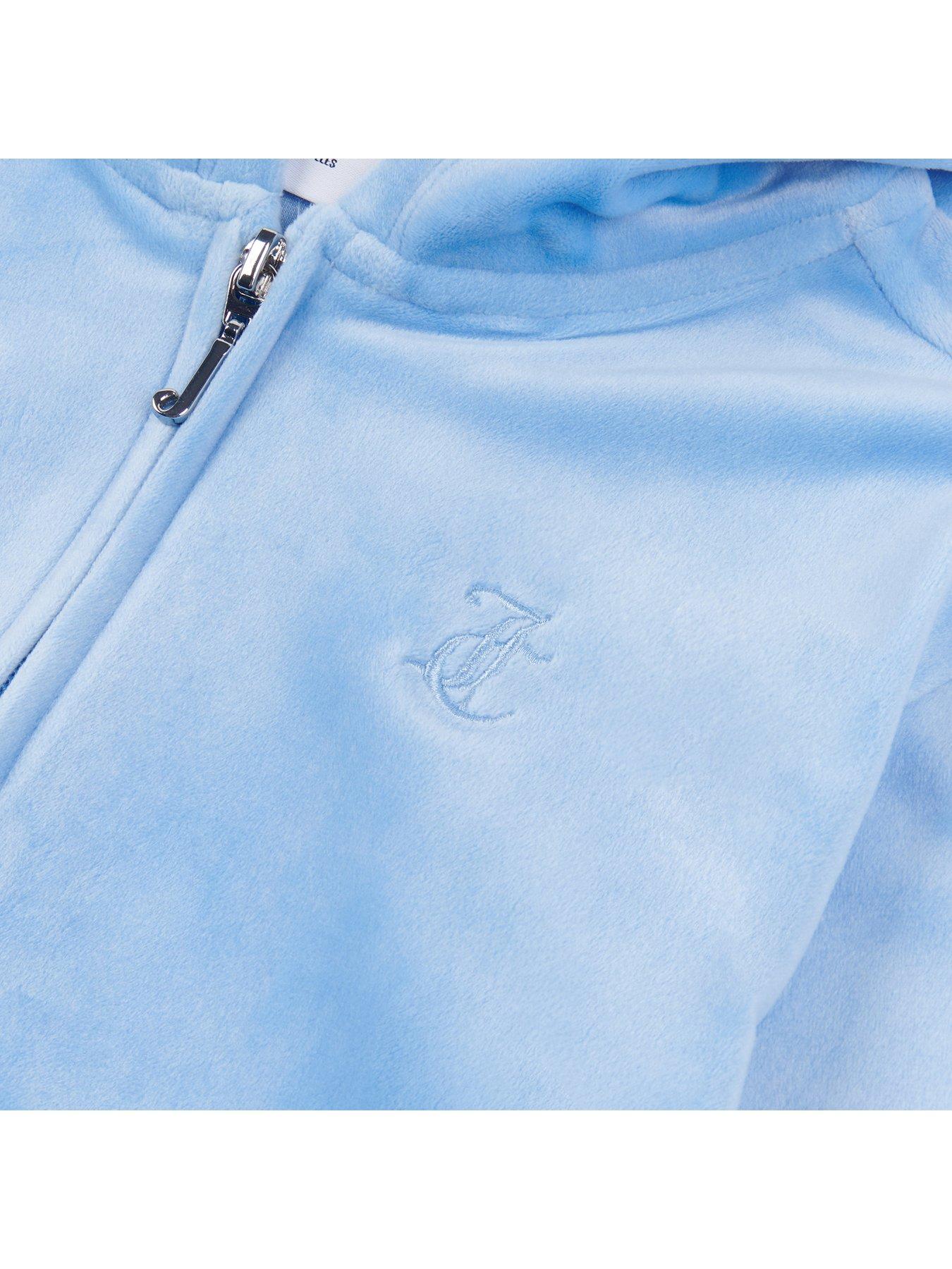 Juicy Couture Girls Tonal Velour Zip Through Hoodie - Della Robbia Blue ...