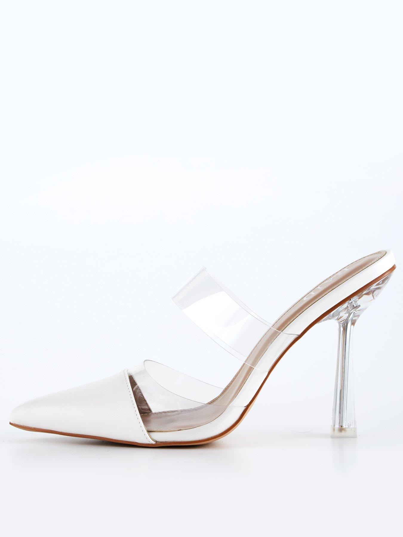 Perspex Pointed Front Heeled Sandals White