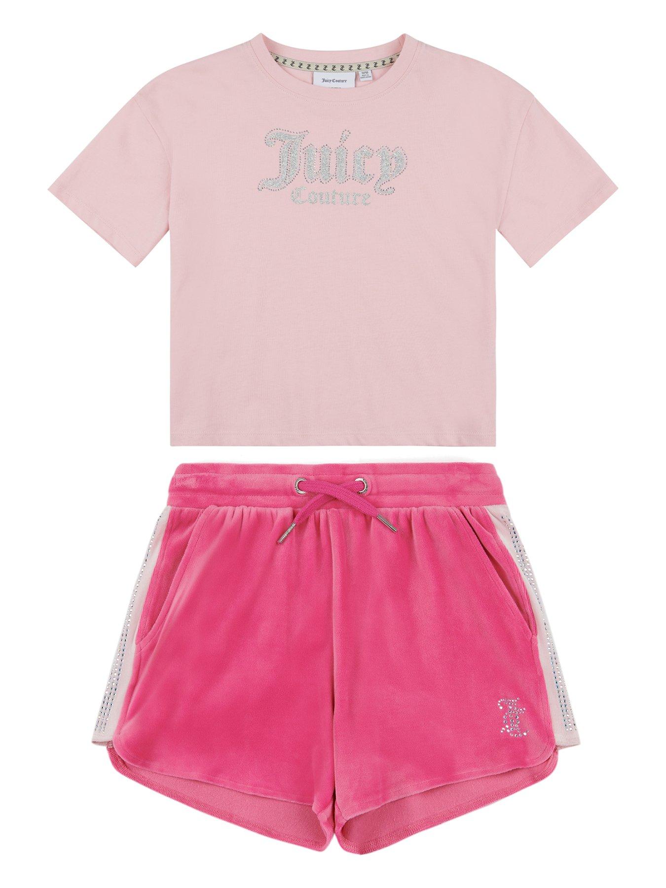 Juicy Couture Girls Oversized Tee And Runner Short Set - Almond Blossom, Pink, Size Age: 15-16 Years, Women