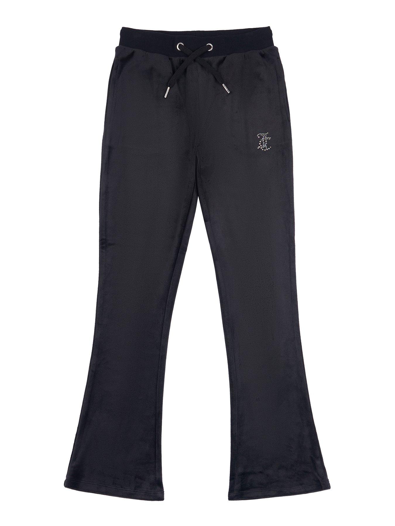 undefined Girls Diamante Velour Bootcut Jogger - Jet Black