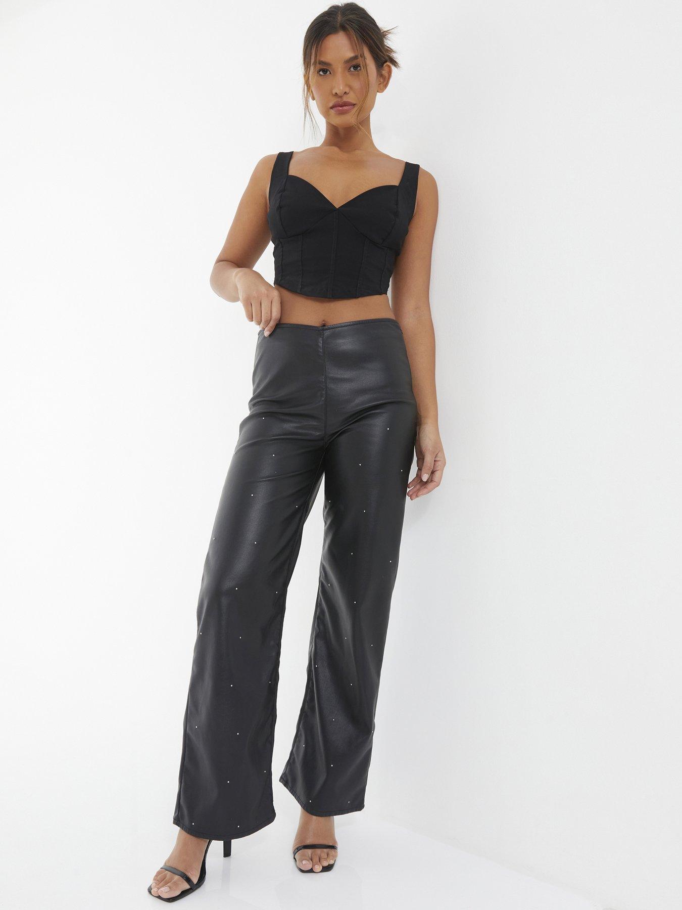 Quiz Brown Faux Leather Zip Skinny Trousers