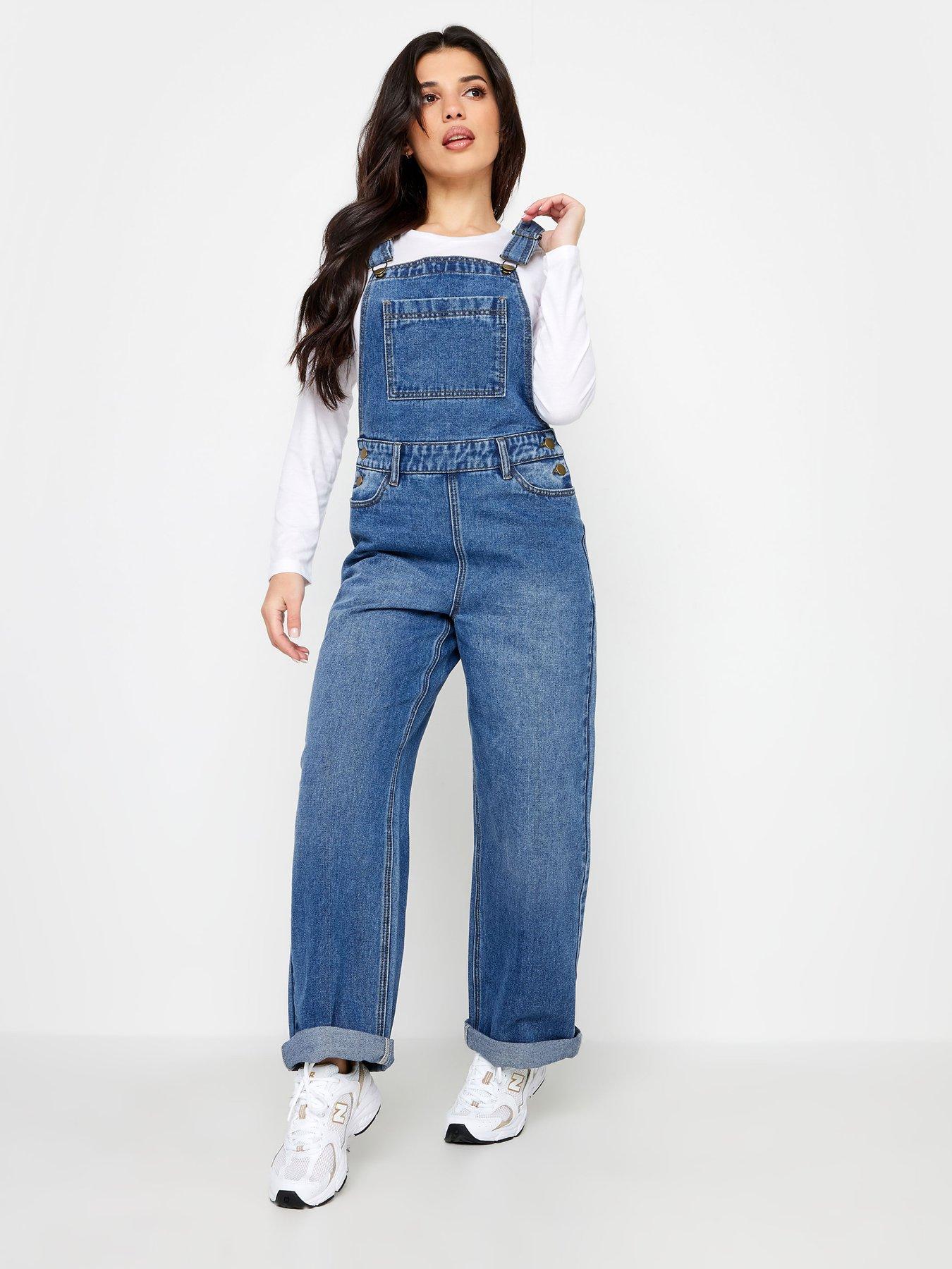 White Stuff Women's Wide Leg Cropped Dungarees Mid Denim