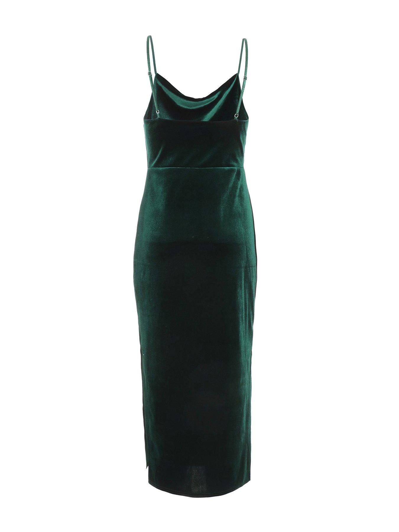 express velvet green dress Miss Circle Women Zenaida Emerald Green Cutout High Slit Velvet Gown main image 0