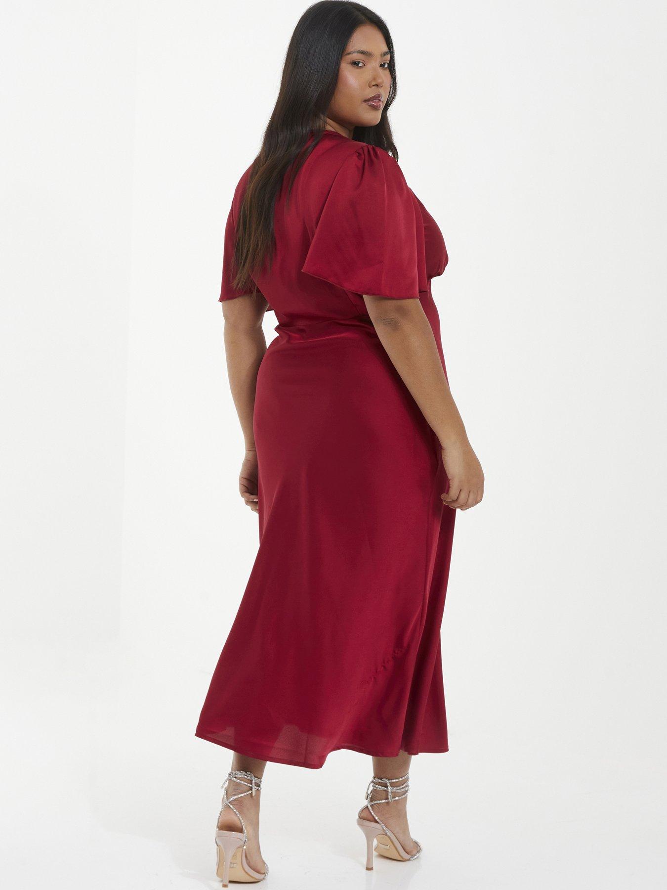 Image 2 of 6 of Quiz Curve Curve Red Satin Midi Dress