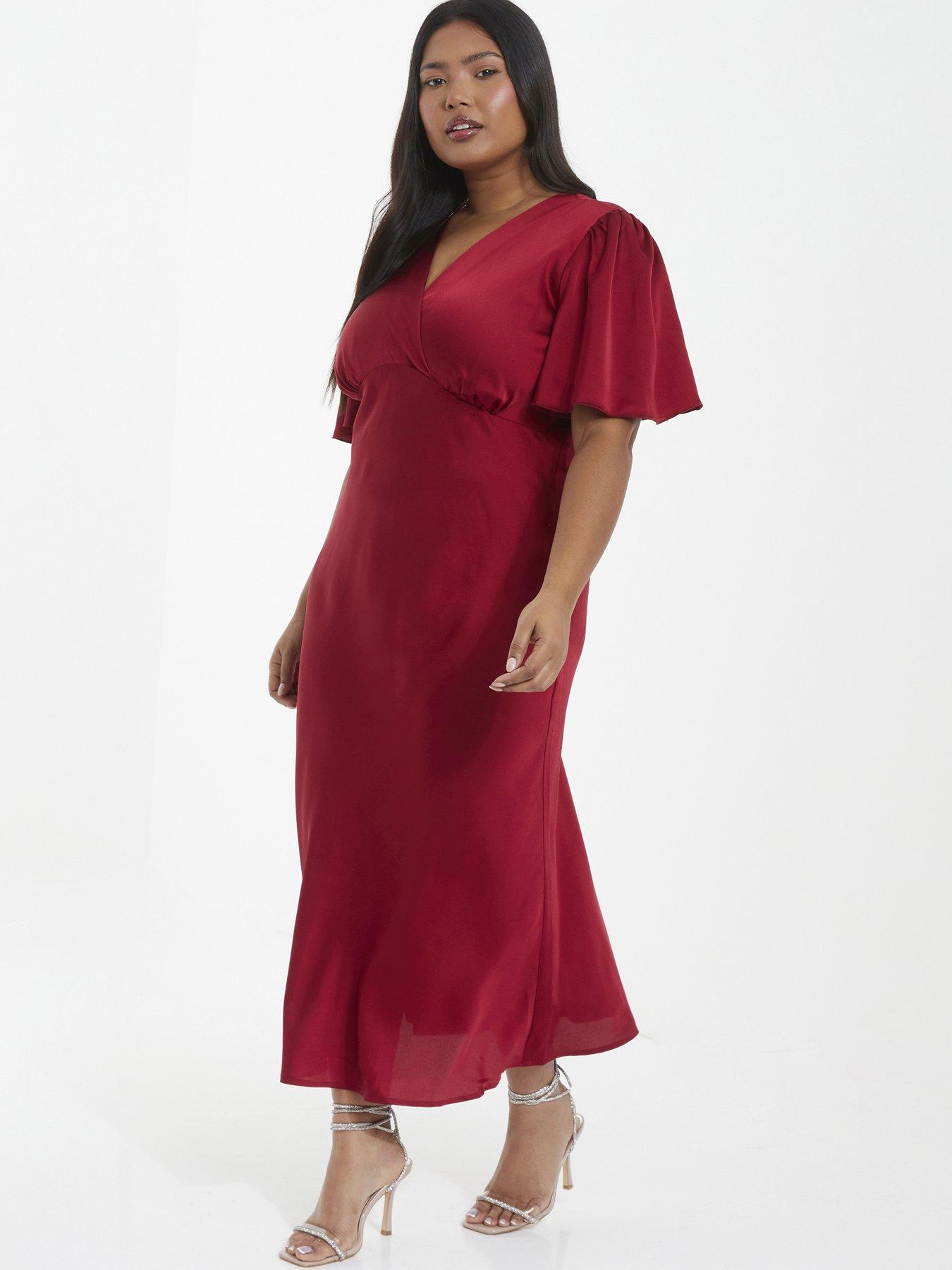 Image 3 of 6 of Quiz Curve Curve Red Satin Midi Dress
