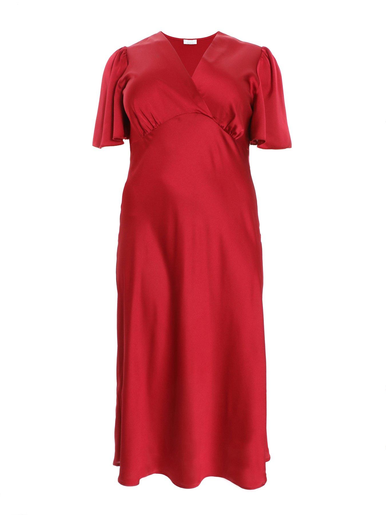 Image 4 of 6 of Quiz Curve Curve Red Satin Midi Dress