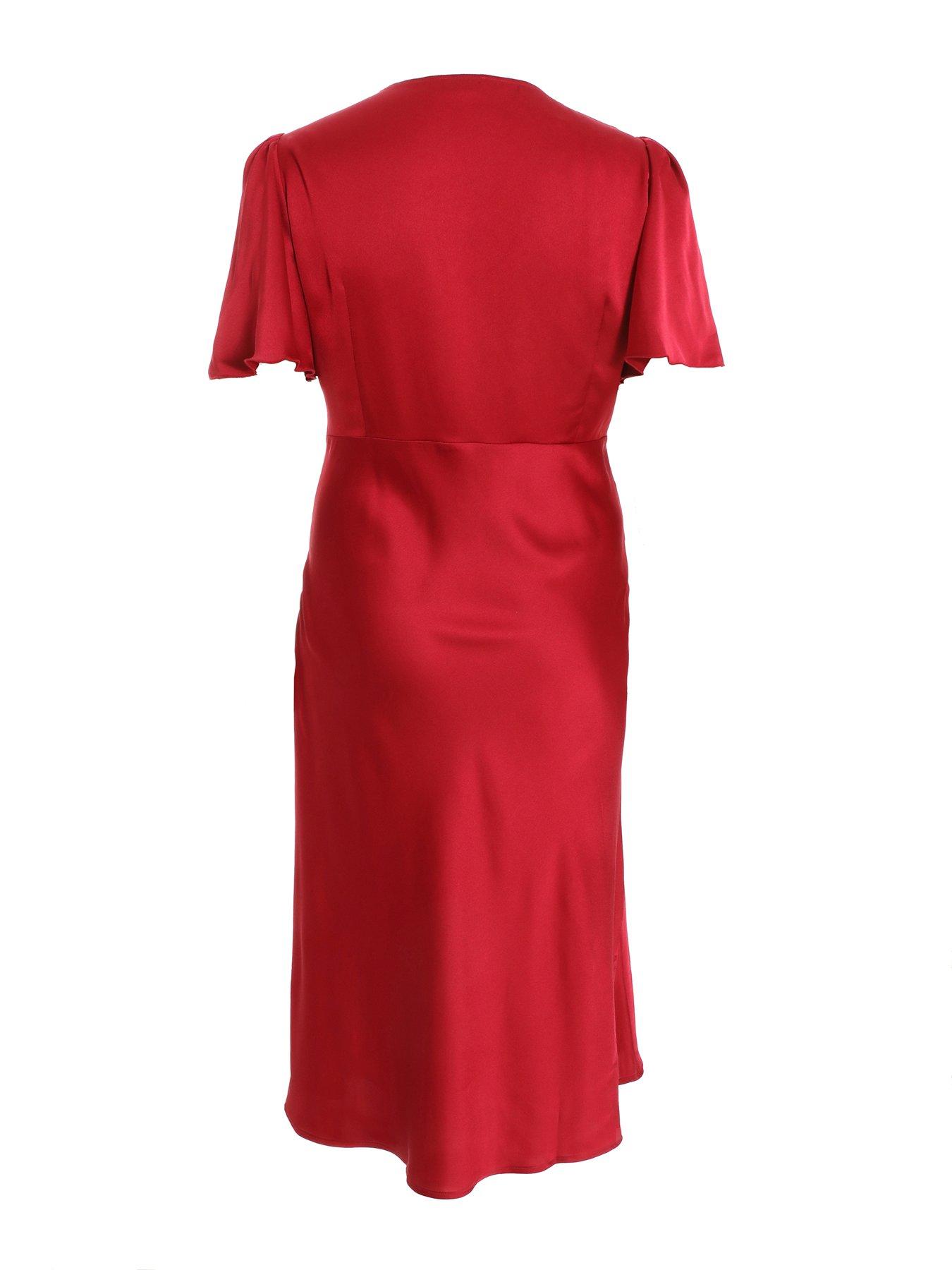 Image 5 of 6 of Quiz Curve Curve Red Satin Midi Dress