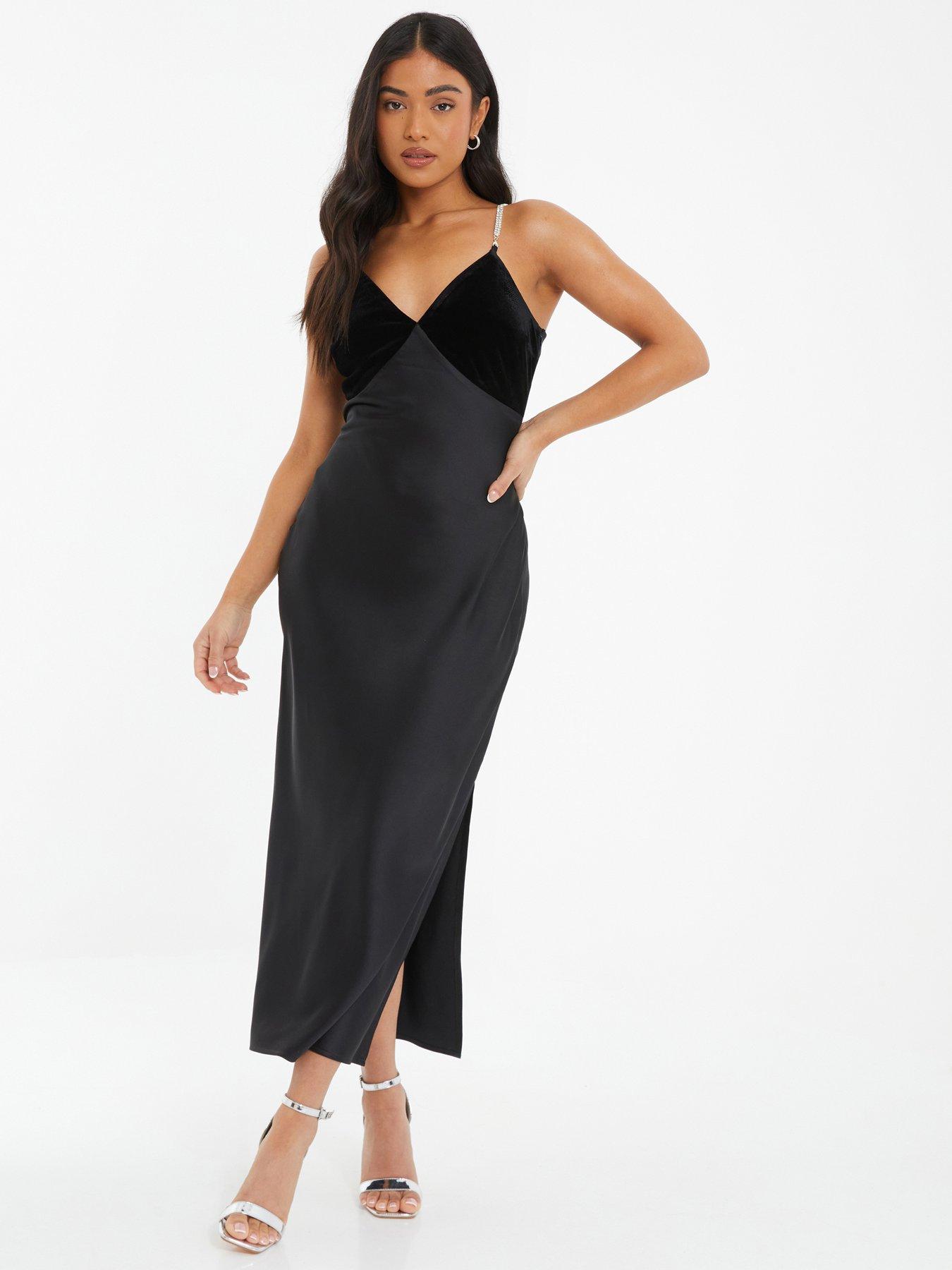 Quiz Petite Black Satin Midi Dress Very