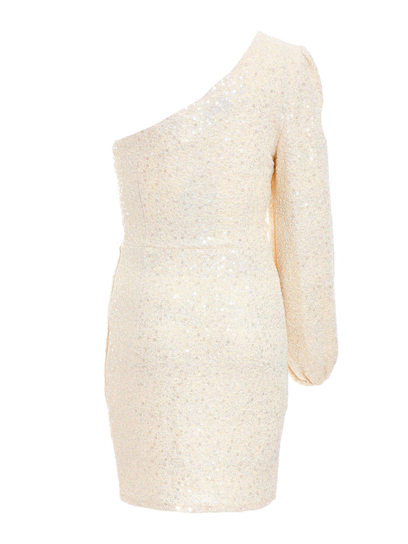 Quiz White Sequin One Shoulder Mini Dress Very