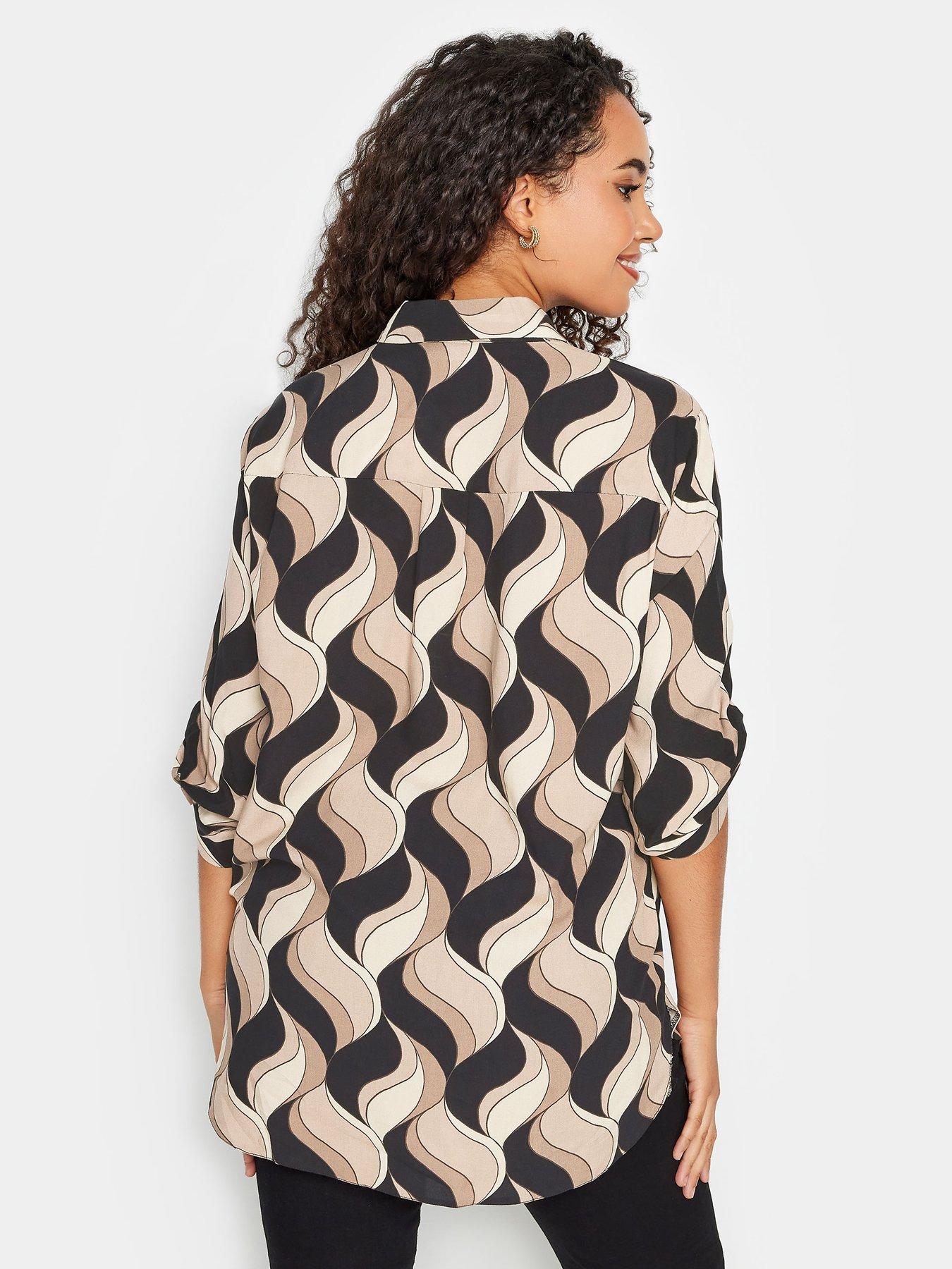 M&Co Petite Tab Detail 3/4 Sleeve Shirt - Brown | Very.co.uk