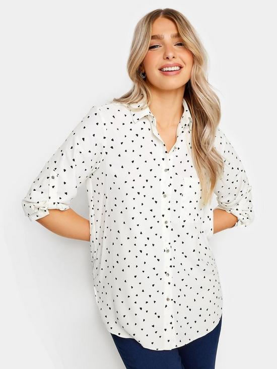 front image of mco-petite-tab-detail-34-sleeve-shirt-white