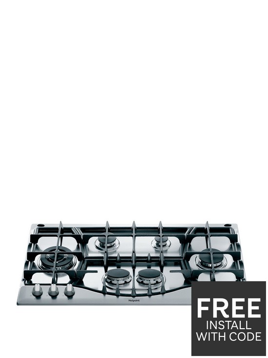 front image of hotpoint-phc961tsixh-87cm-wide-intergrated-gas-hob-stainless-steel