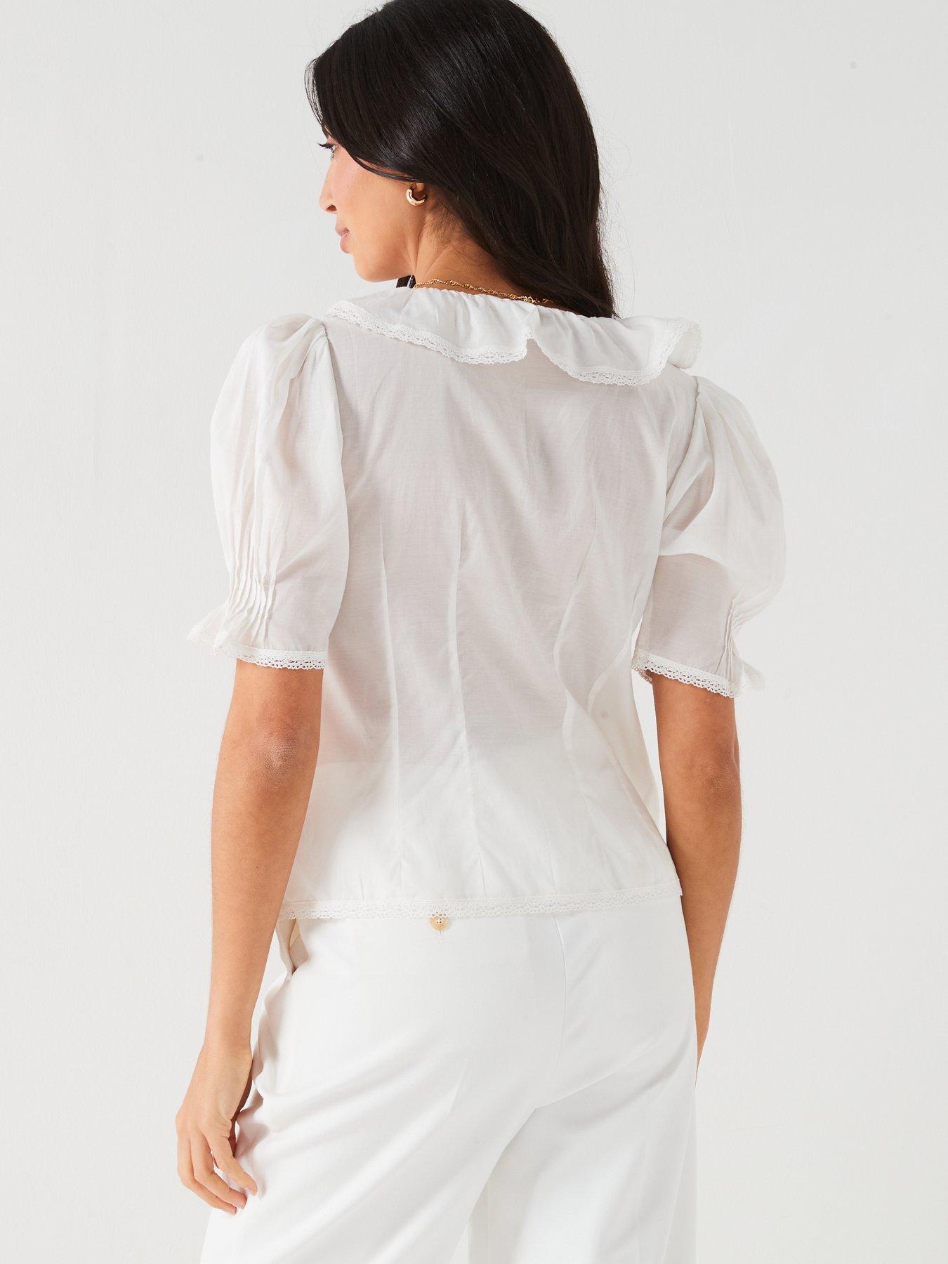Image 2 of 6 of V by Very Short Sleeve Pintuck Blouse - White