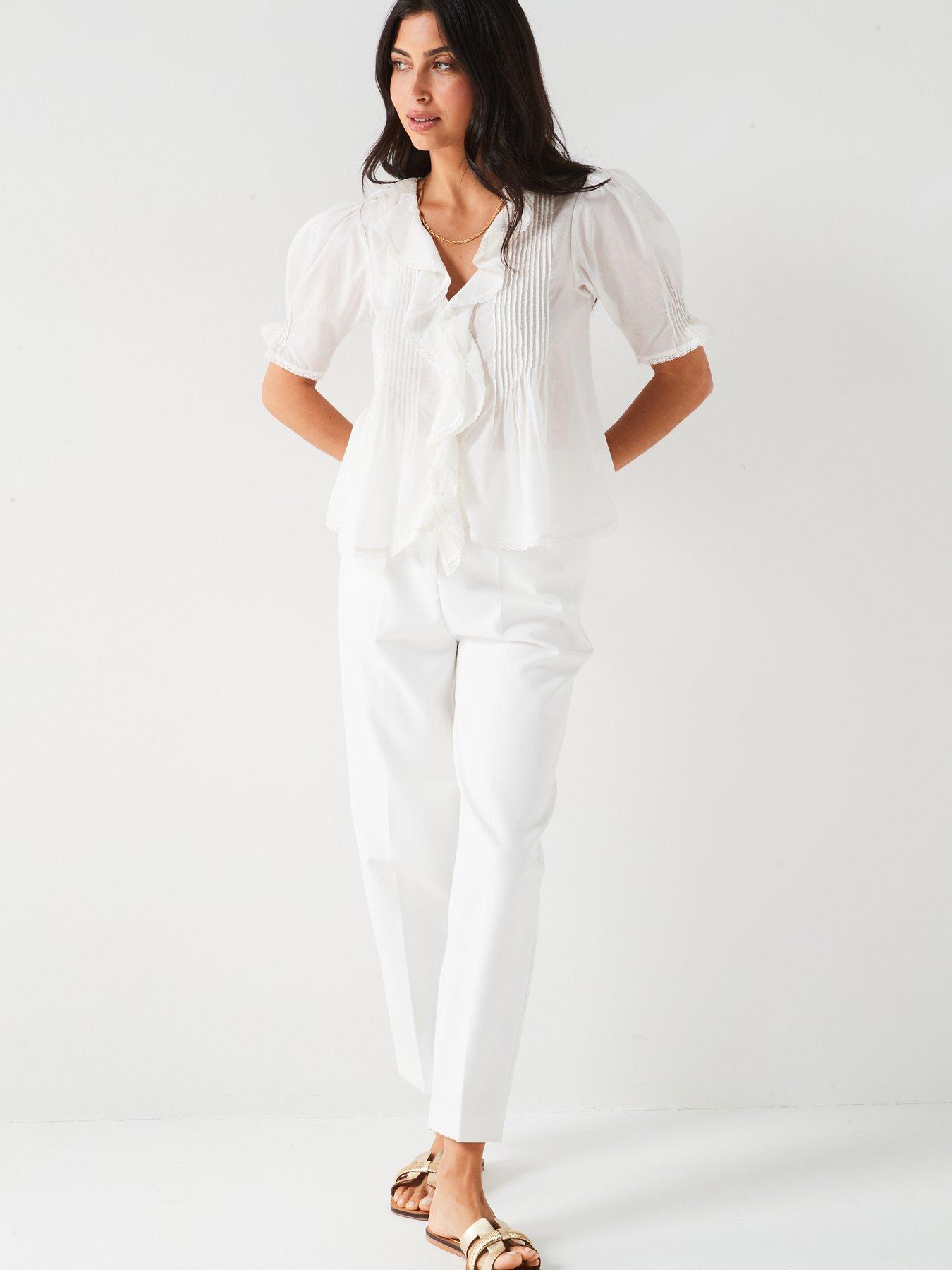 Image 3 of 6 of V by Very Short Sleeve Pintuck Blouse - White