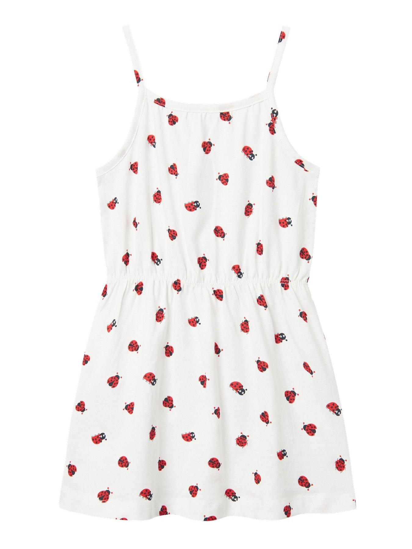 name it mini girls ladybugs strappy jersey dress - bright white
