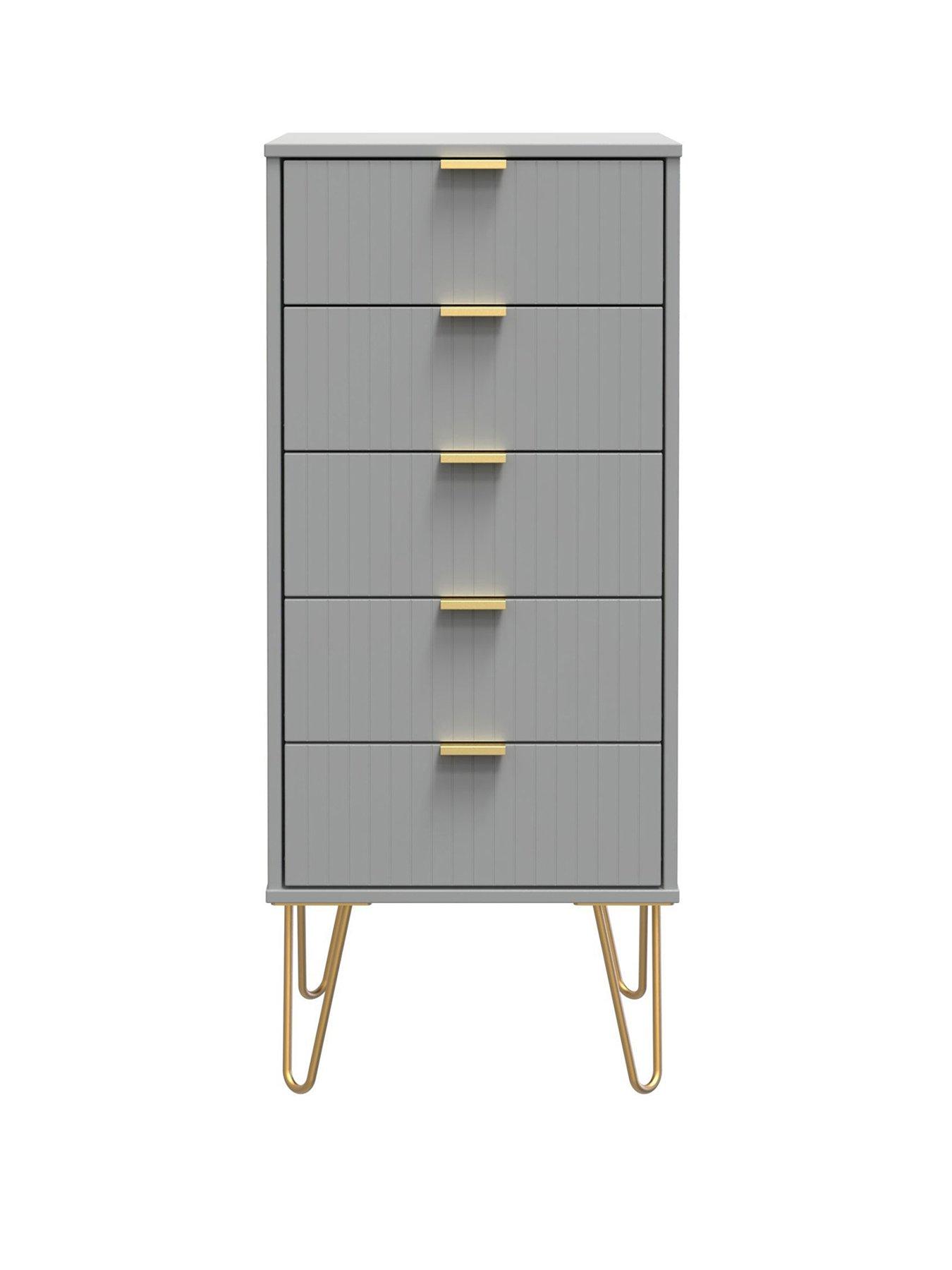 undefined Andie Ready Assembled 5 Drawer Tallboy - Grey