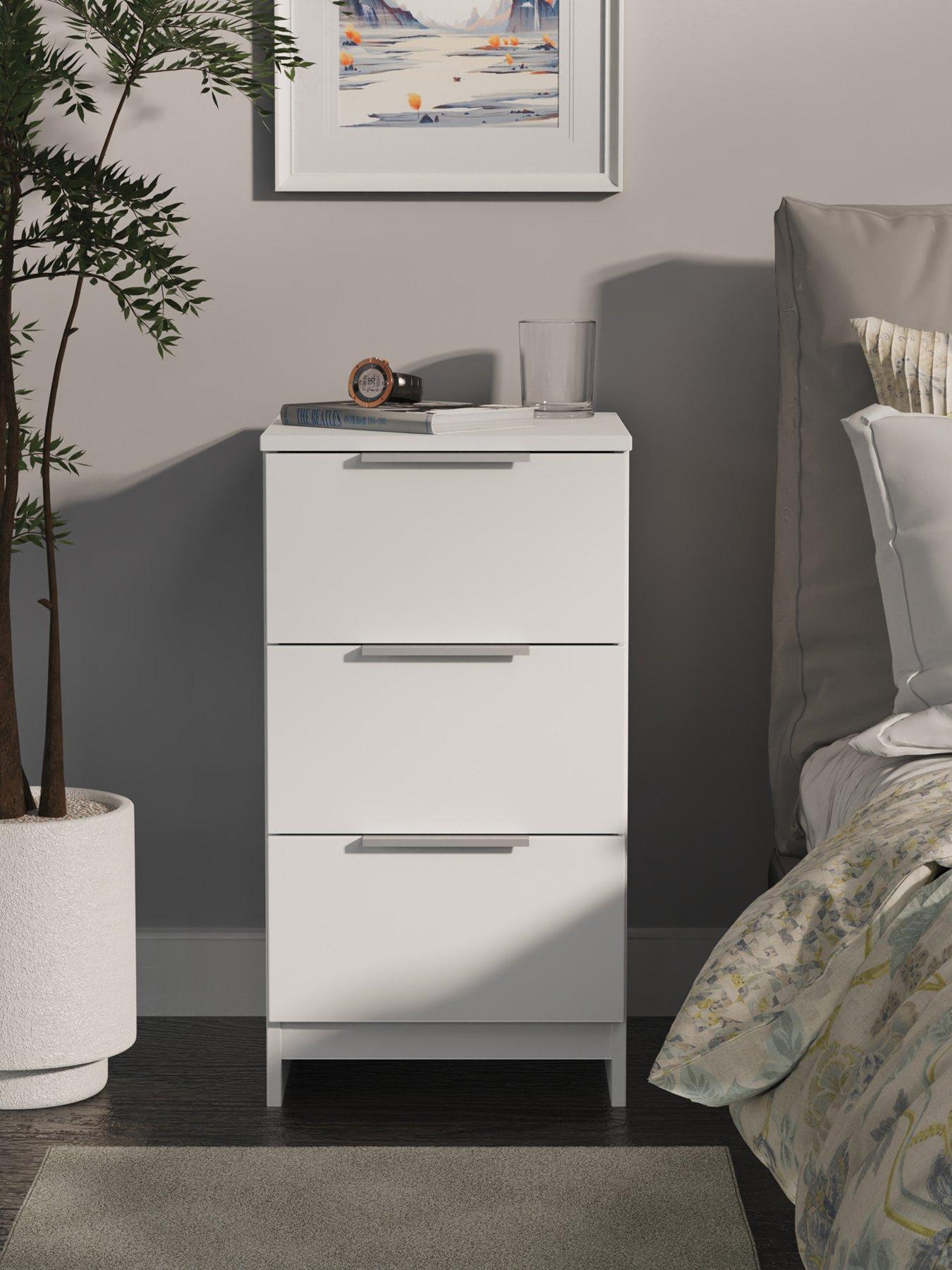 Swift Adair Ready Assembled 3 Drawer Bedside Cabinet - White Gloss