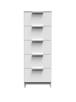 Product photograph of Swift Adair Ready Assembled 5 Drawer Tallboy - White Gloss from very.co.uk