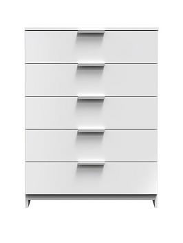 Product photograph of Swift Adair Ready Assembled 5 Drawer Chest - White Gloss from very.co.uk