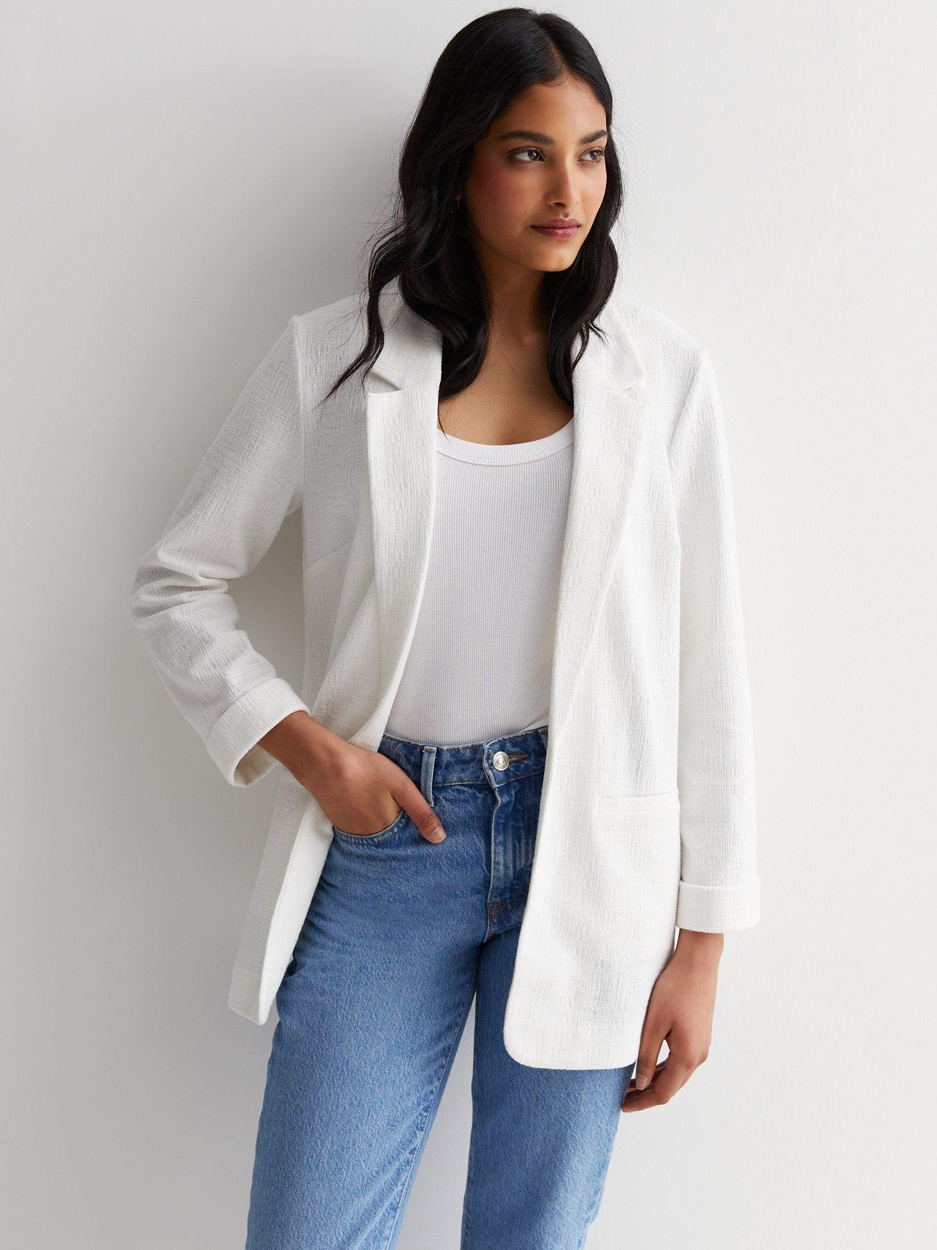 White Textured Jersey Blazer