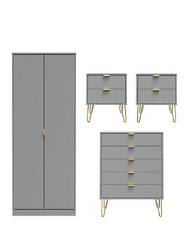 Product photograph of Swift Andie 4 Piece Ready Assembled Package - 2 Door Wardrobe 5 Drawer Chest And 2 Bedside Chests - Grey from very.co.uk