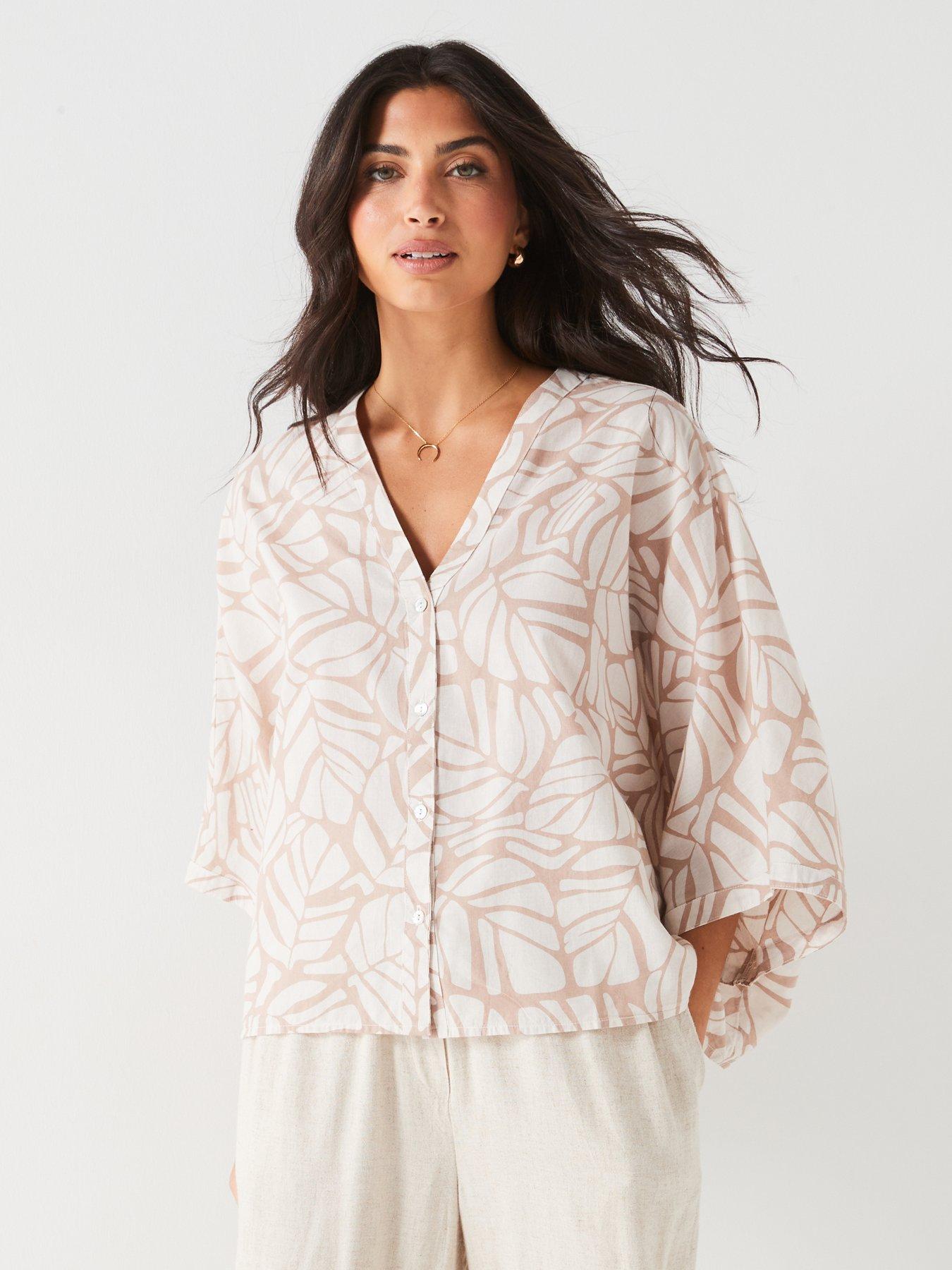 V by Very Cotton Batwing Shirt Beige Very