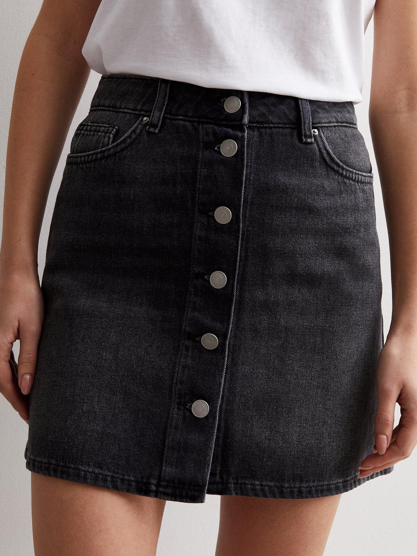 Black jean button up skirt best sale