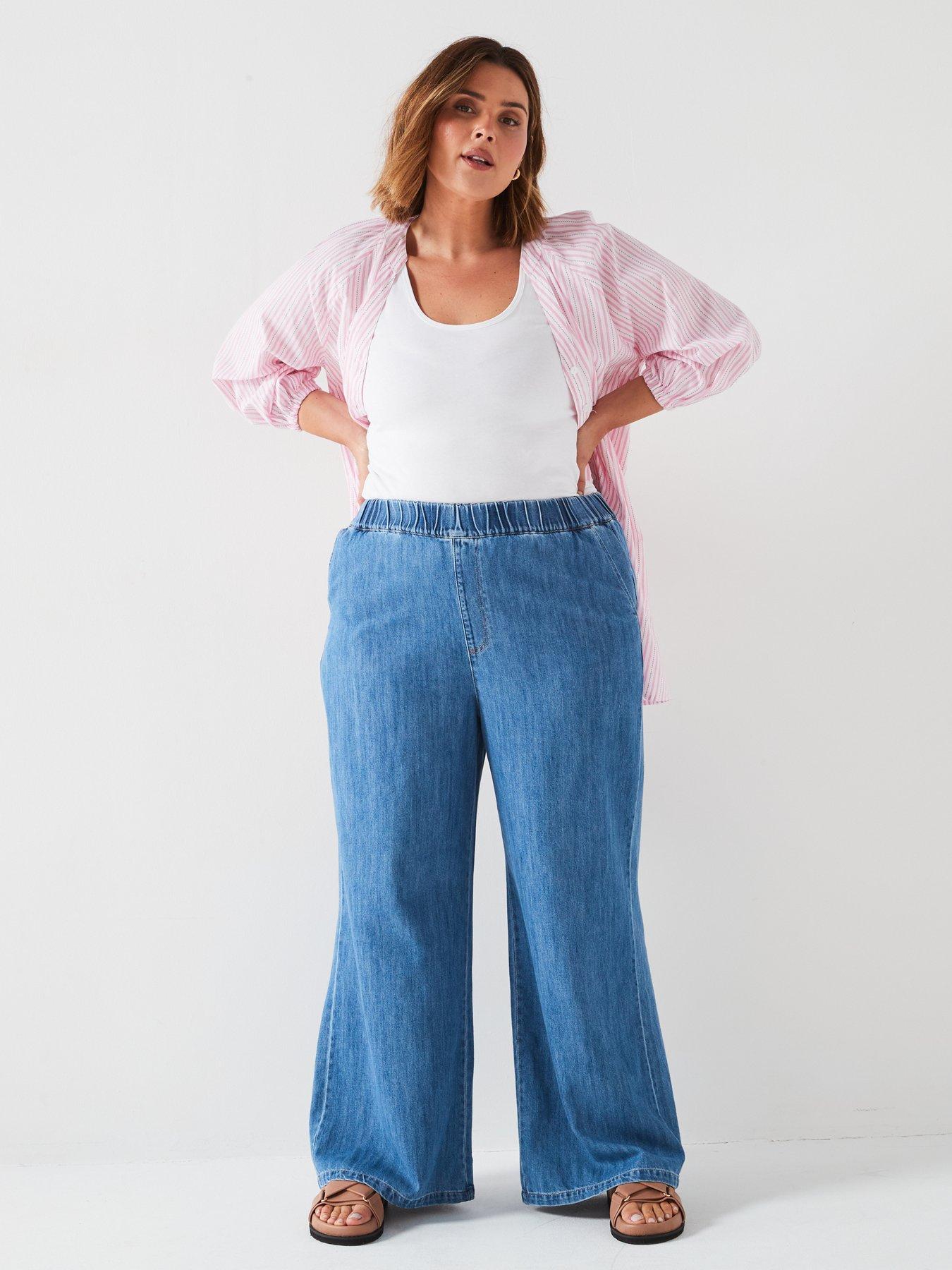 Elasticated Waist Wide Leg Jean Mid Wash