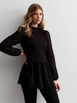 new look two in one spot sleeve jumper - black