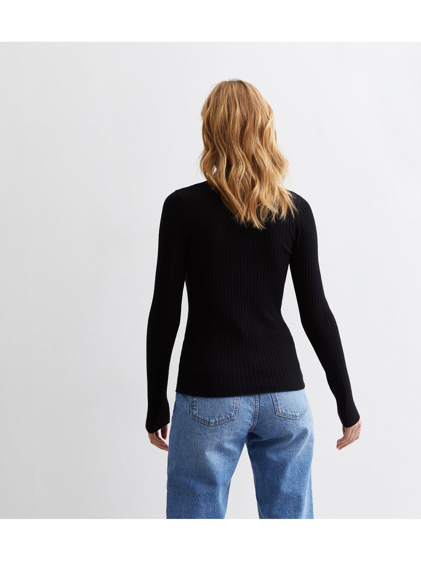 black ribbed long sleeve top