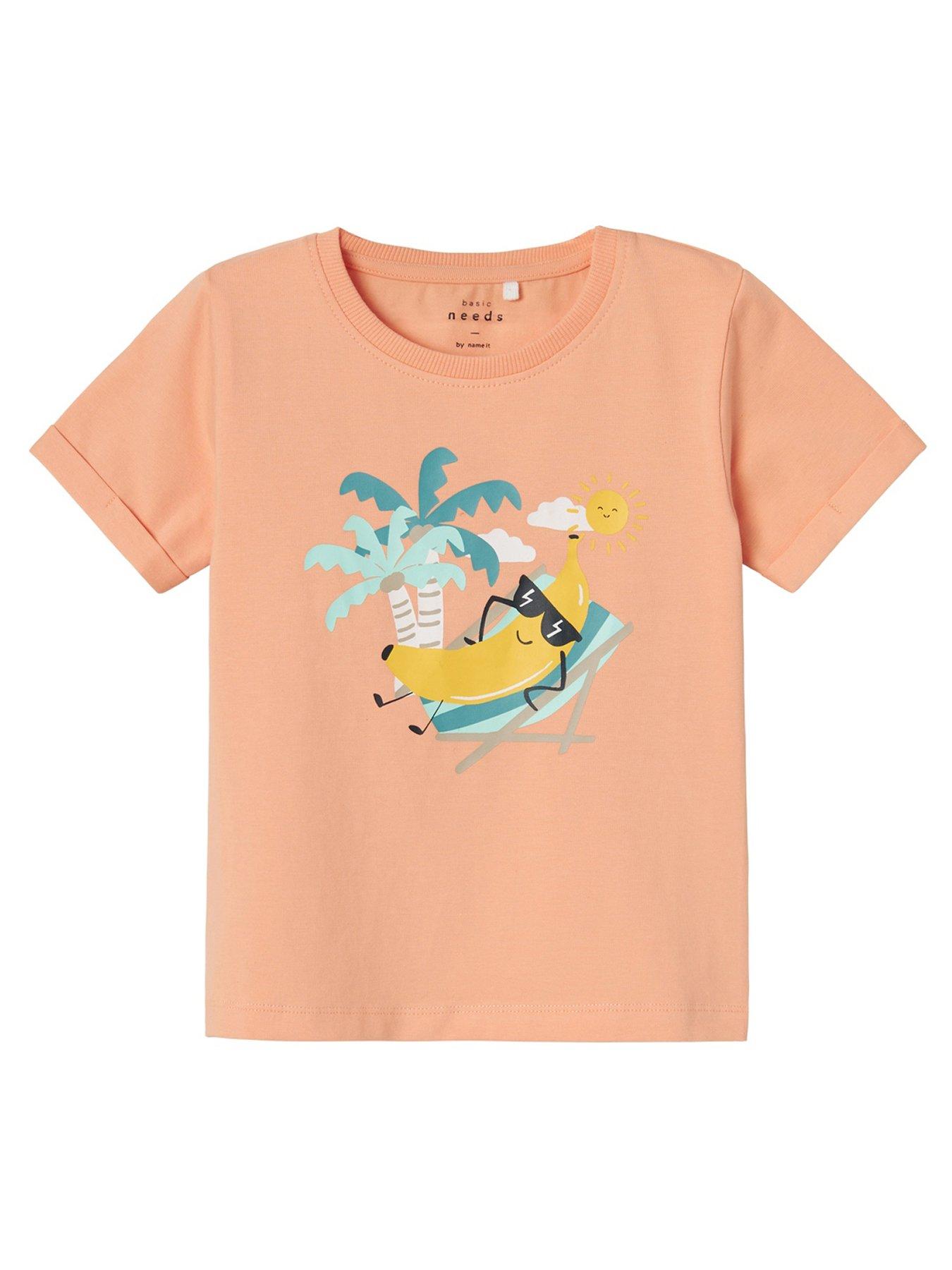 name it mini boys banana short sleeve tshirt - papaya punch, orange, size 1.5-2 years