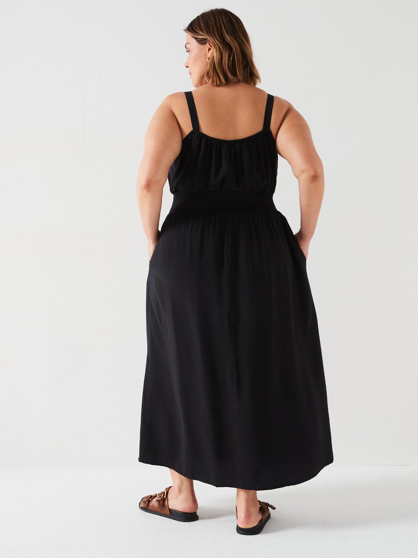 V by Very Curve Strappy Shirred Waist Maxi Dress Black Very