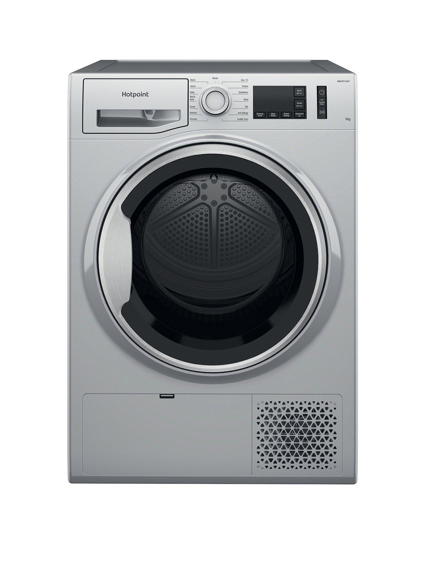 Product photograph of Hotpoint Crease Care Ntm1192sskuk 9kg Heat Pump Freestanding Tumble Dryer - Silver from very.co.uk